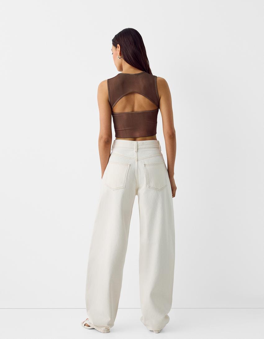 تيشرت جاكيت فيست مضلع بطبعة-بني-1