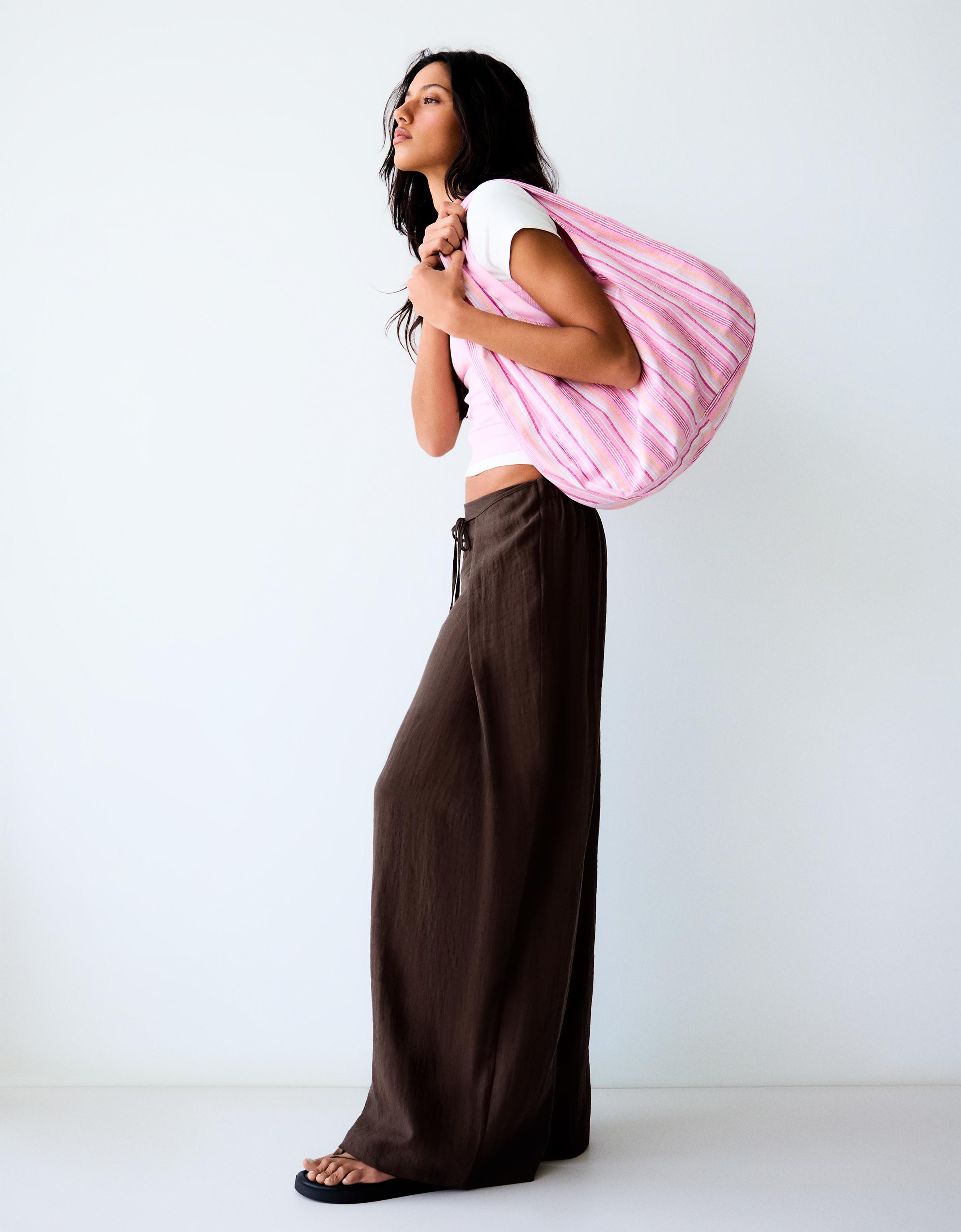 Rustic wide-leg pleated trousers — Brown