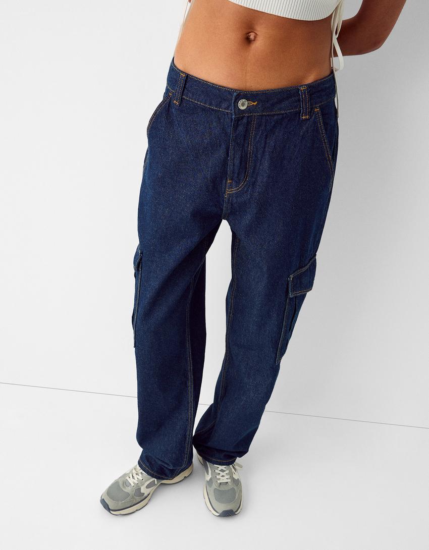 بنطال جينز كارغو بقصّة مستقيمة-أزرق-3