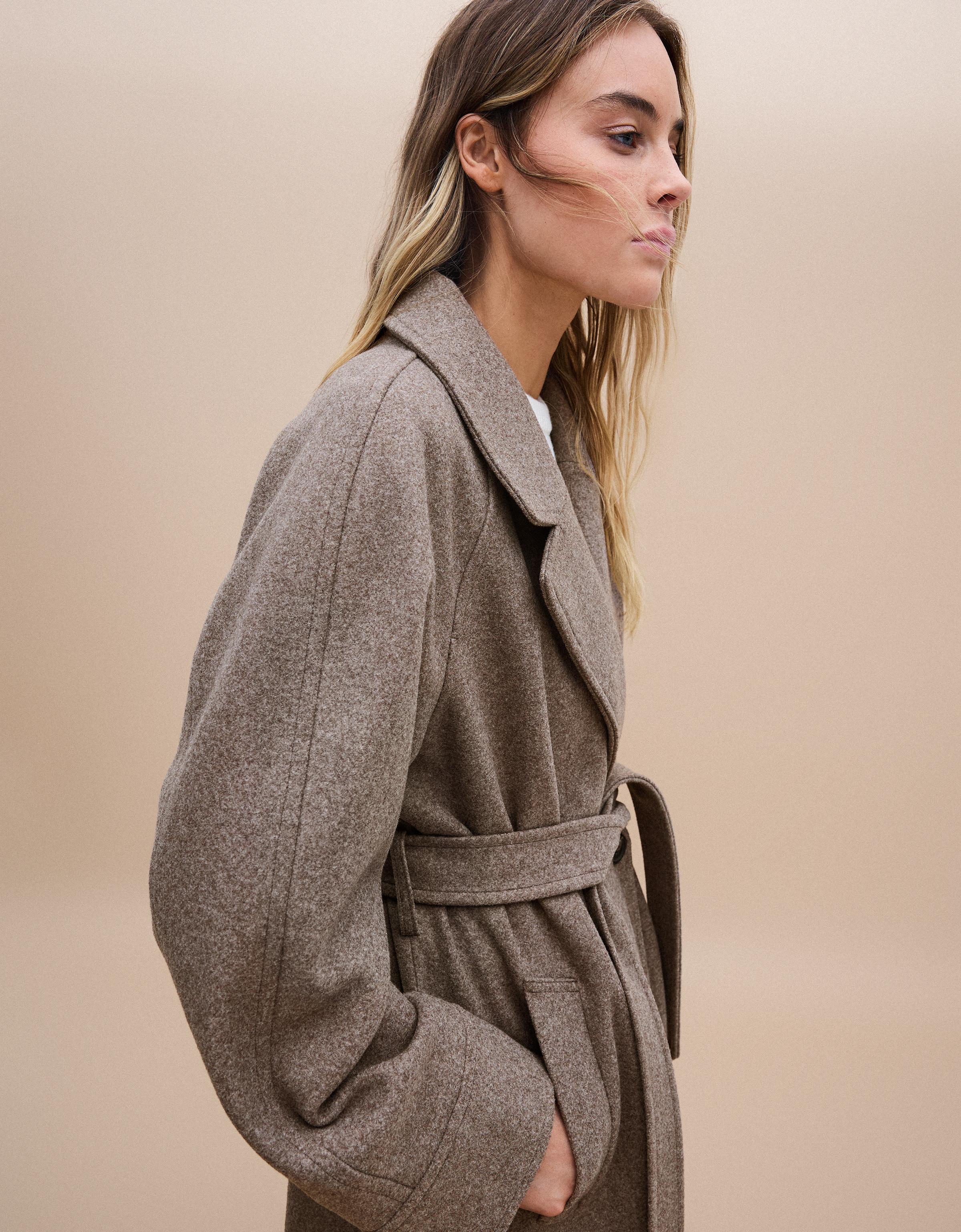 Long soft belted coat — Brown