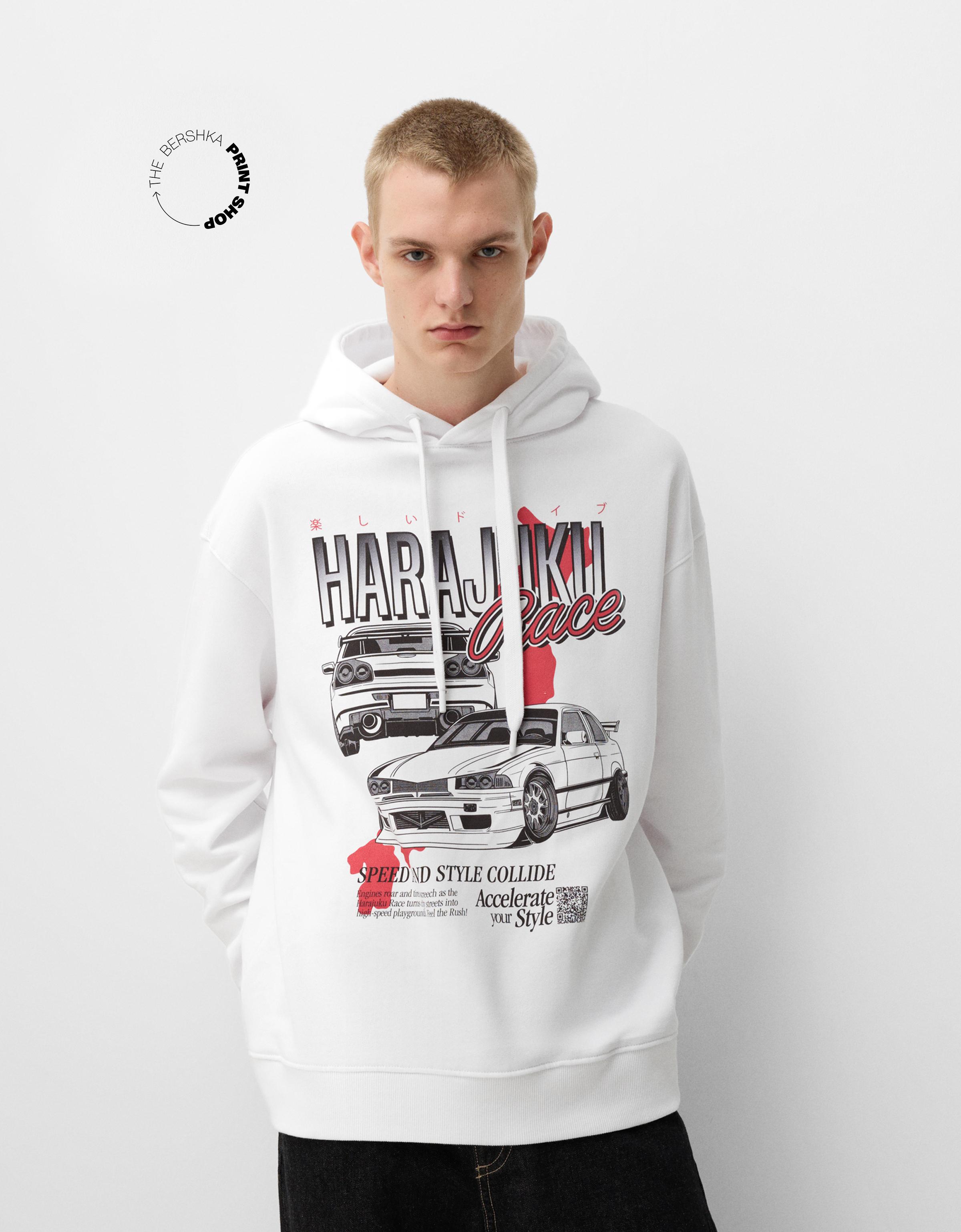 Bershka Oversize-Hoodie Bershka Wearable Art Mit Kapuze Herren Xl Weiss