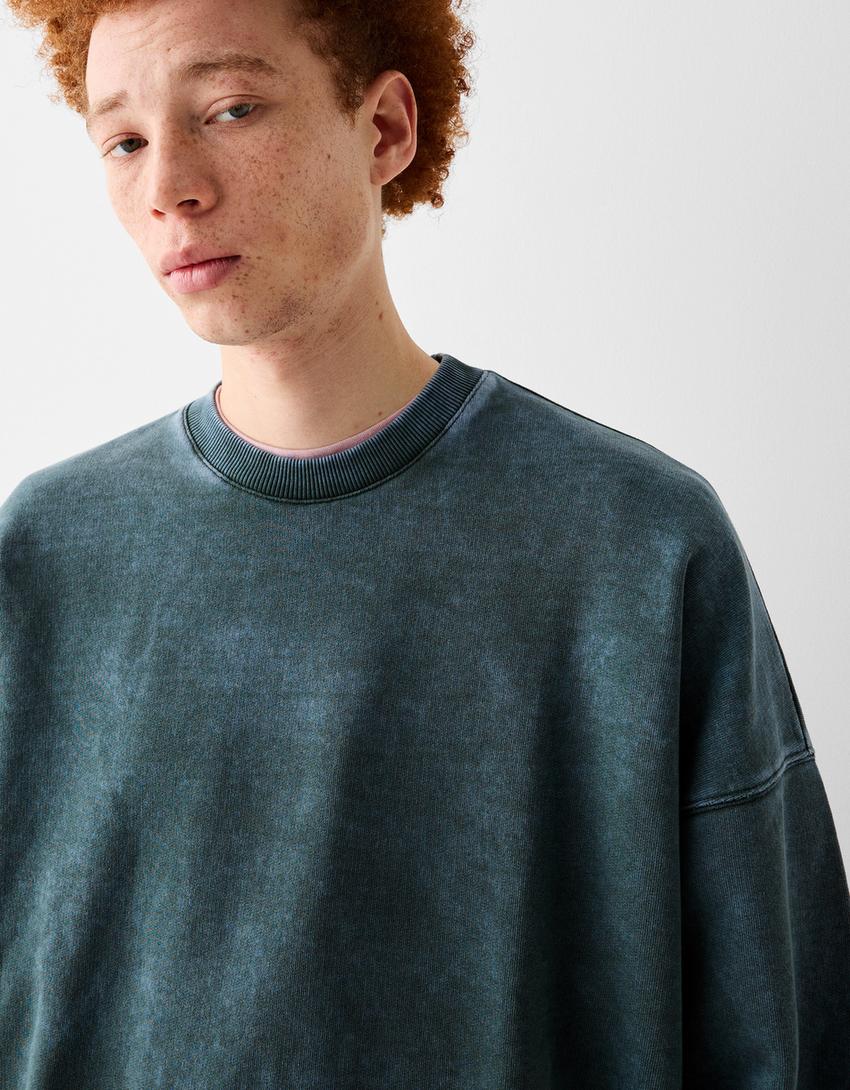 Sweatshirt com efeito de lavagem-Verde-5