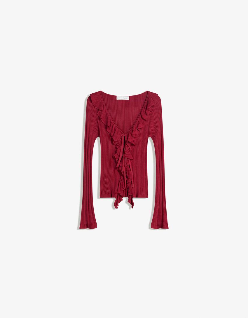 Vest met strik met volant-Bordeaux