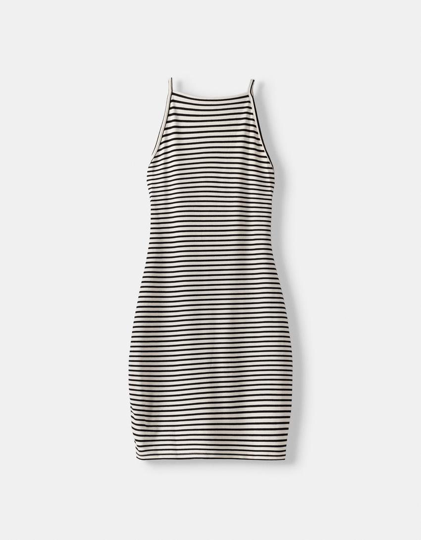 Mini-robe col ras du cou-Blanc / Noir-4