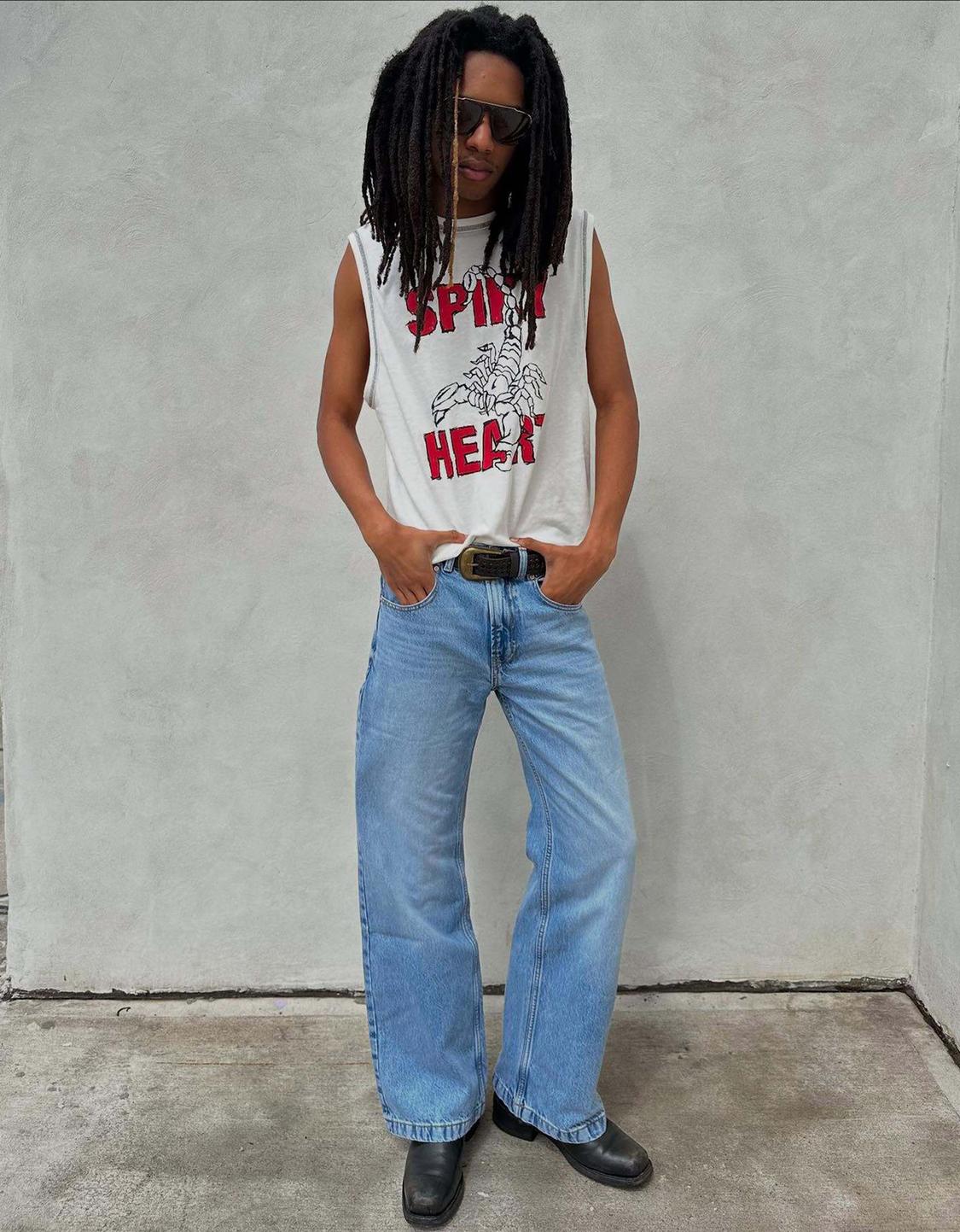 Slub effect print sleeveless T-shirt