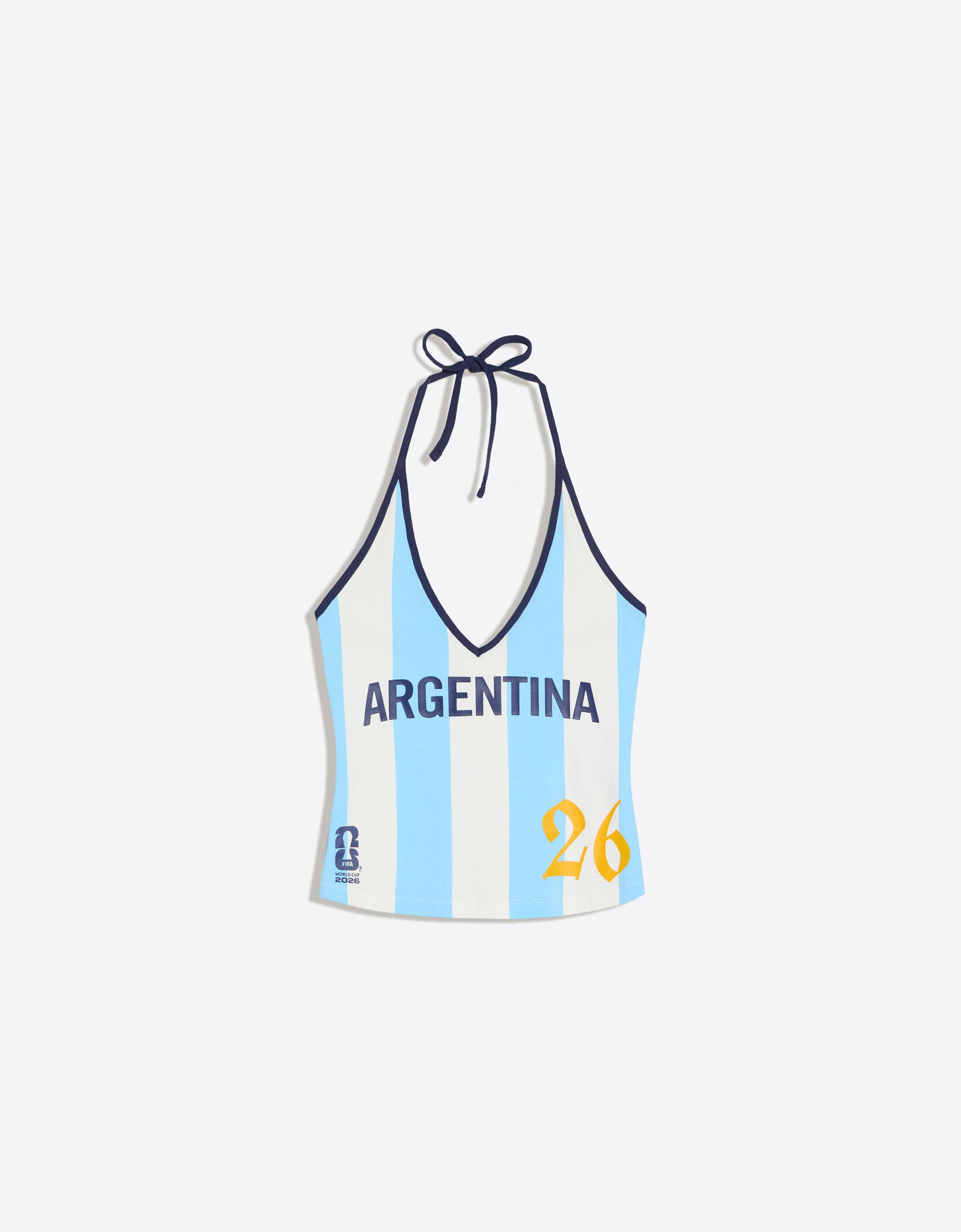 Bershka Top Halter Fifa World Cup Mujer Azul Celeste