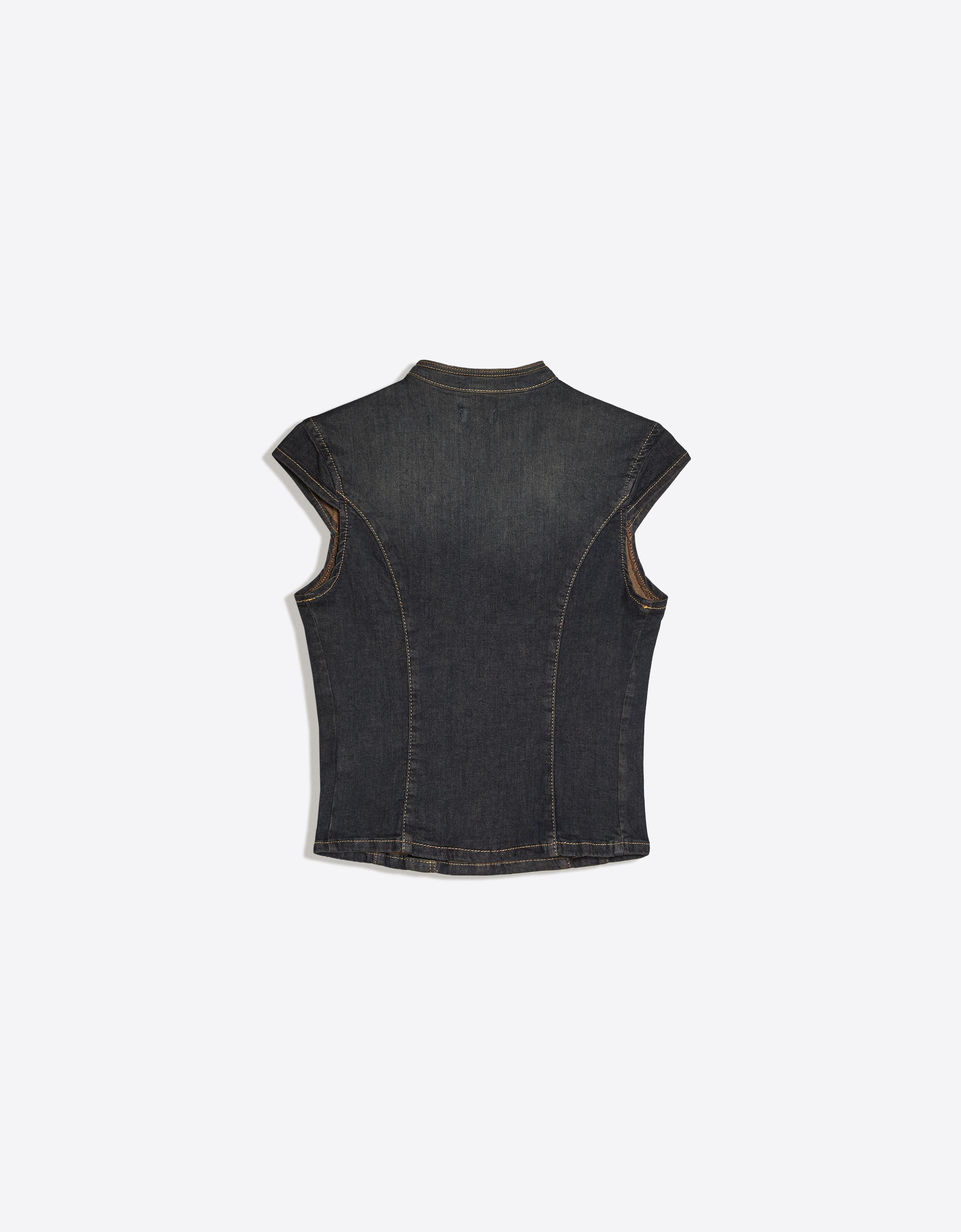 Cross-button denim top — Blue