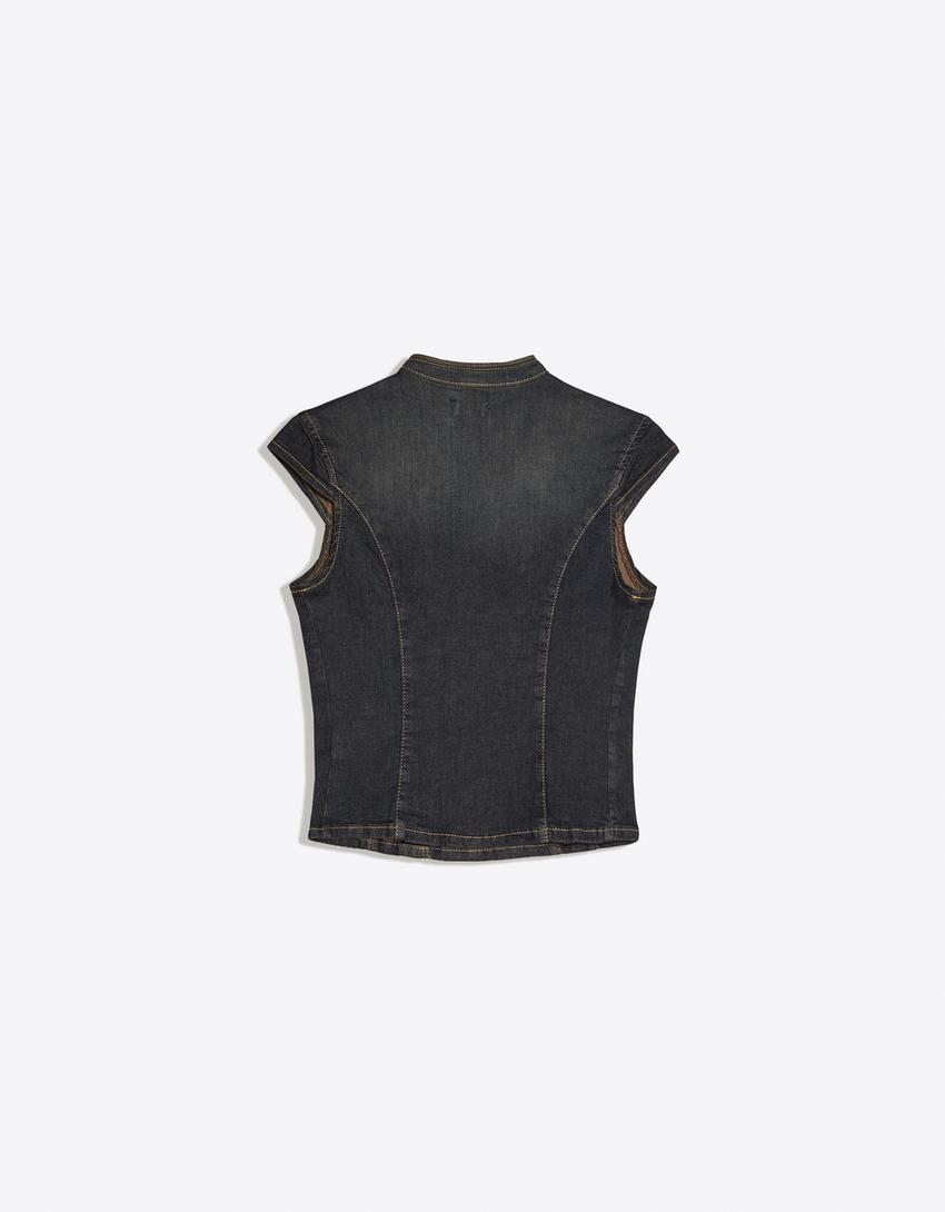 Jeans-Top mit gekreuzter Knopfleiste-Blau