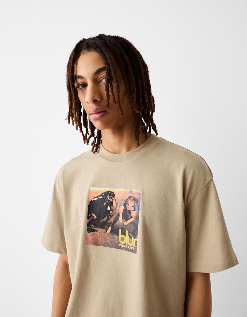 T-shirt manches courtes boxy fit imprimé Blur-Camel-2
