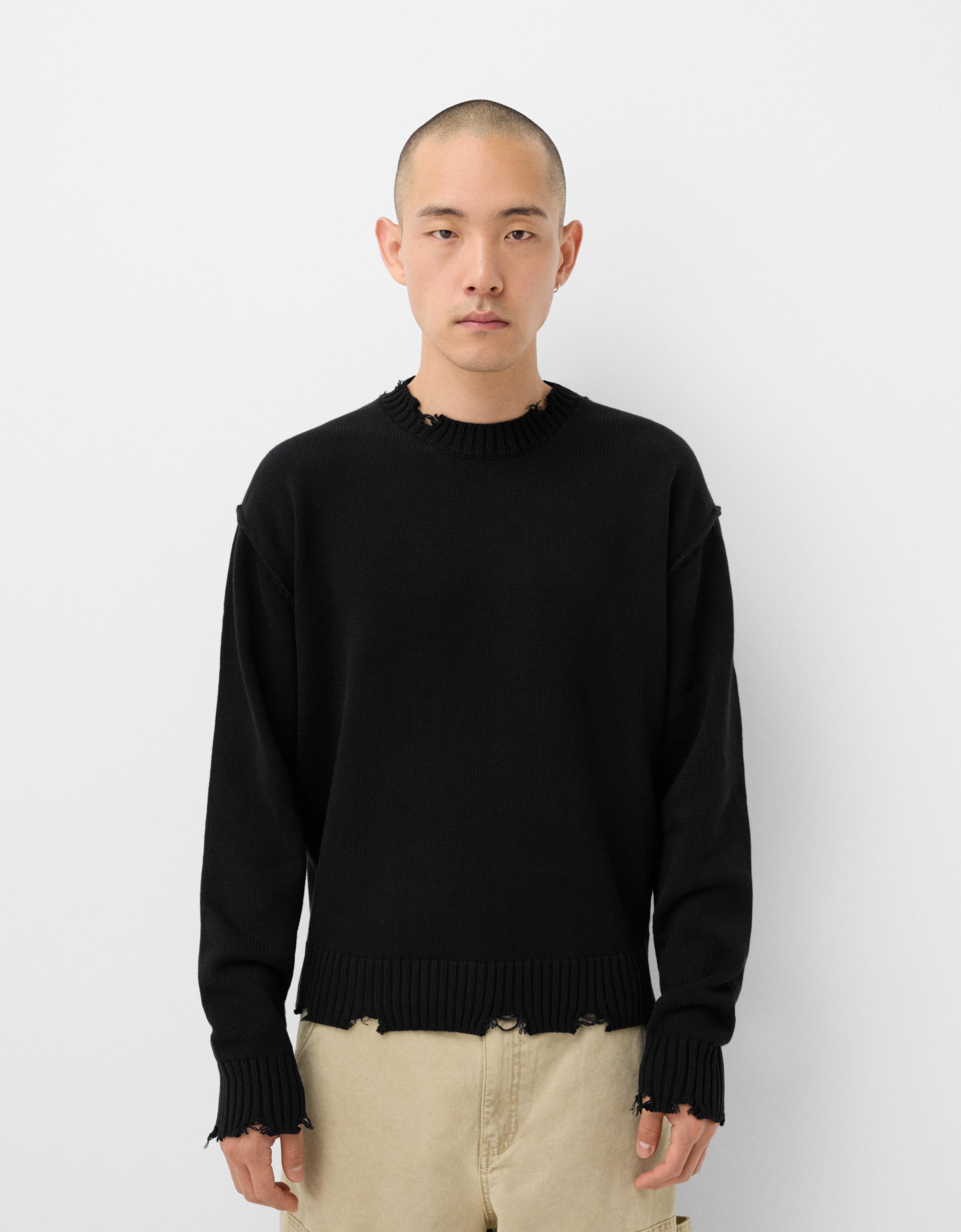 Bershka Pullover Mit Rissen Herren S Schwarz