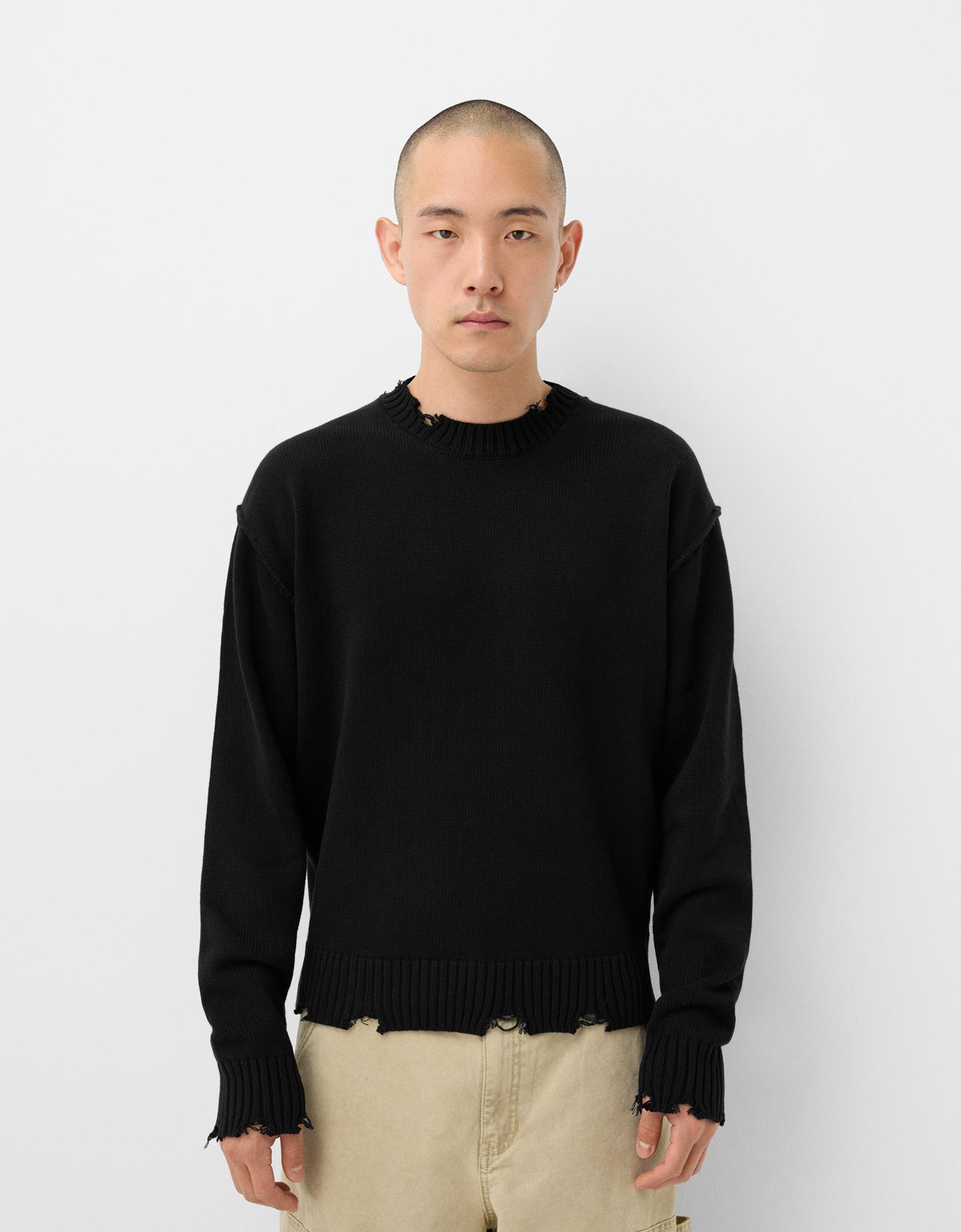 Bershka Pullover Mit Rissen Herren Xl Schwarz