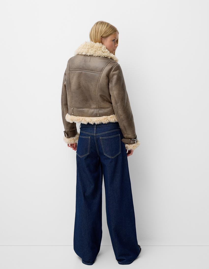 Blouson double face fausse fourrure-Taupe-1