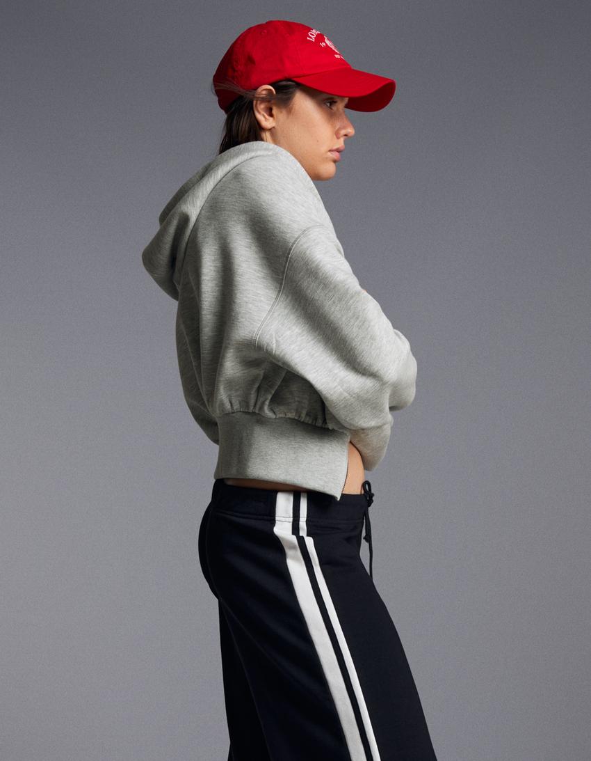 Zip-up hooded sweatshirt with sash-Grey