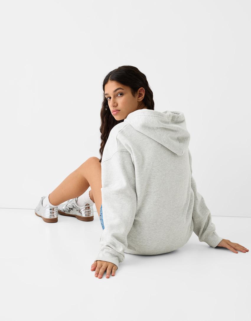 Oversize zip-up hoodie-Grey-1