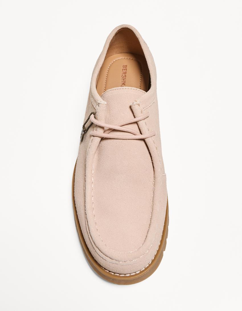 Mocassins CUIR croûte de cuir détail porte-clés-Rose