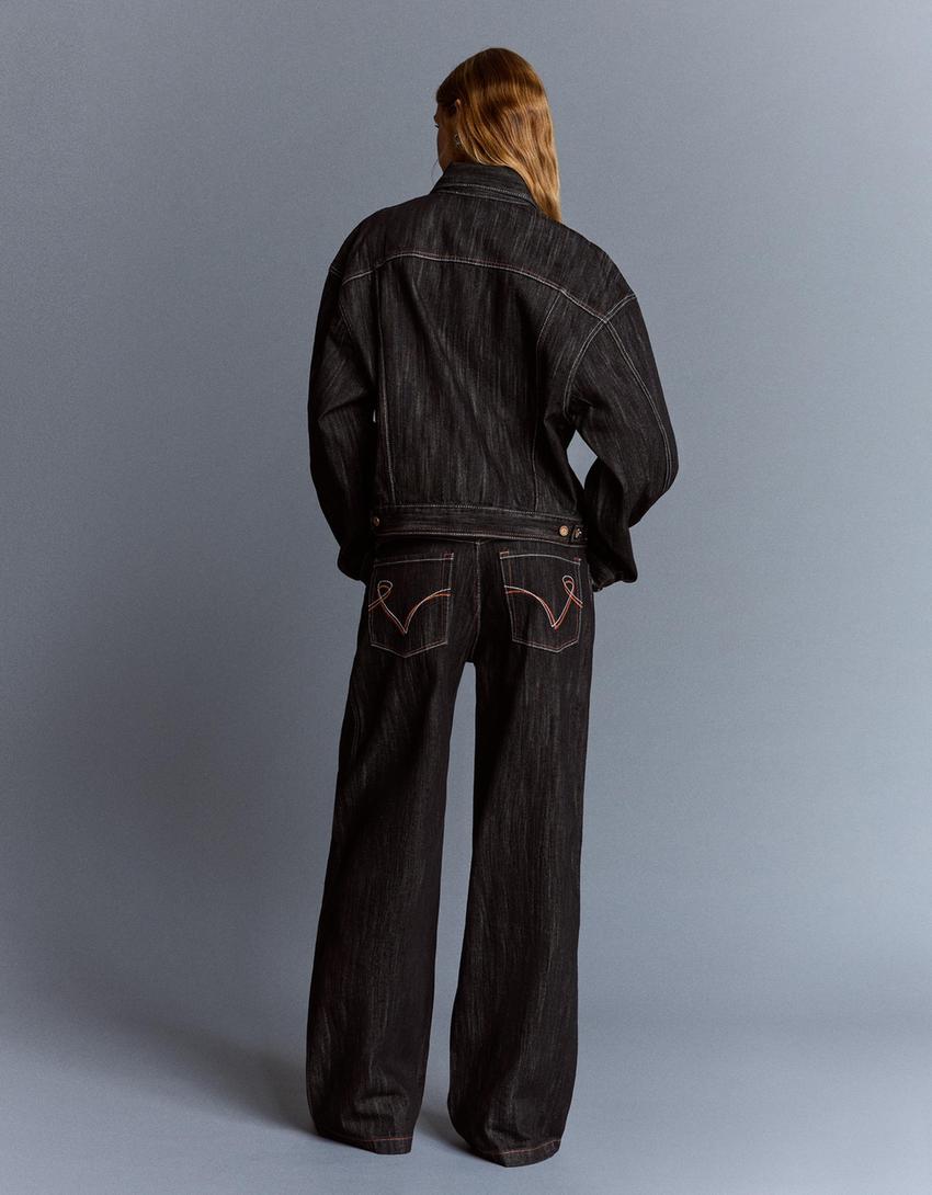 Jacquard boyfriend jeans-Black