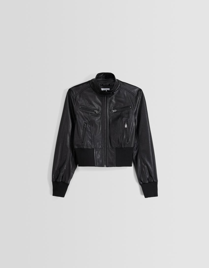 Faux leather jacket-Black