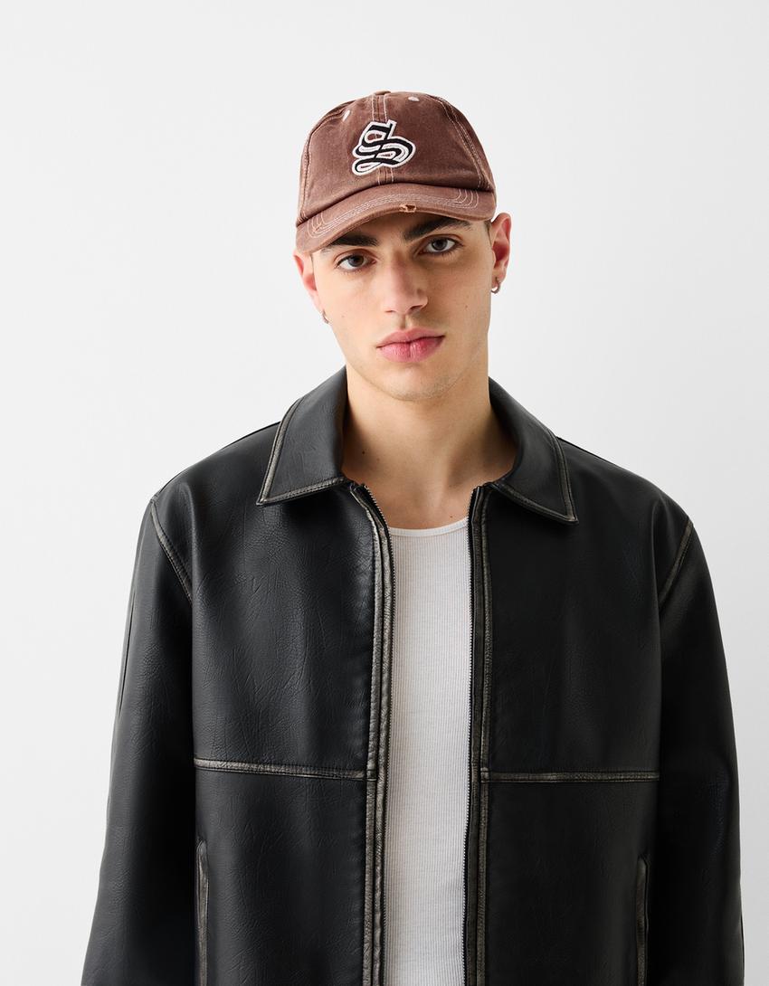 Faded cap with embroidery-Brown-1