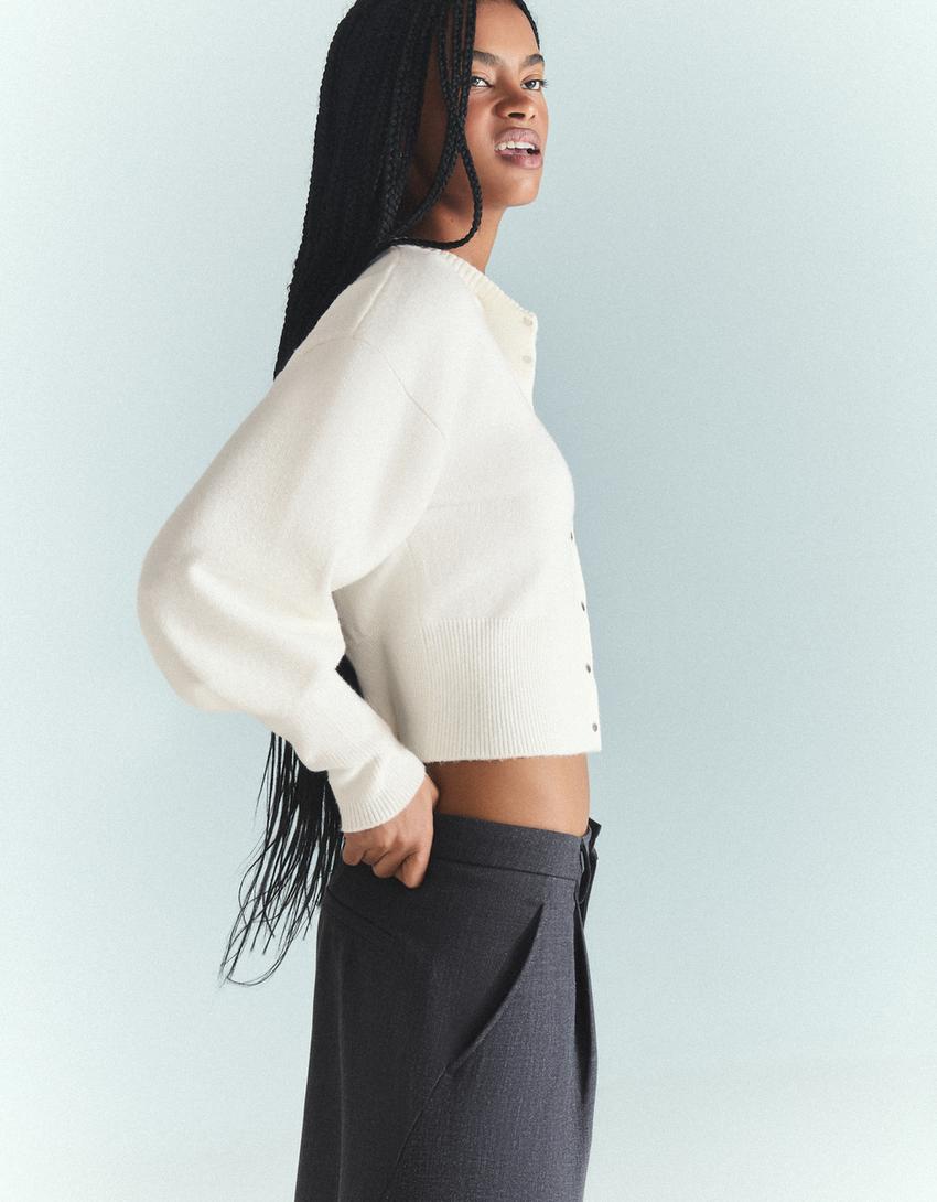Taillierter Cardigan Rippstrick-Rohweiß