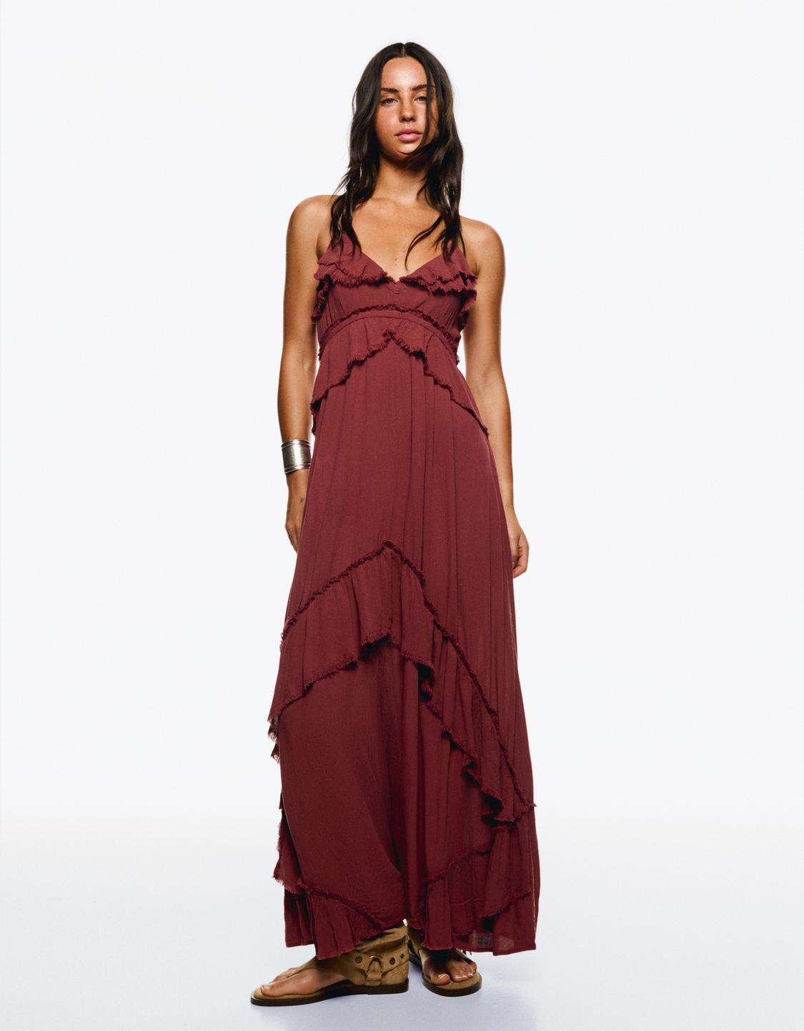 Textured maxi dress with ruffles