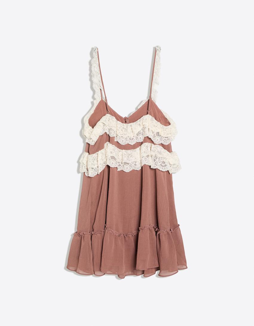 Romantisches Mini-Trägerkleid mit Spitze-0-135