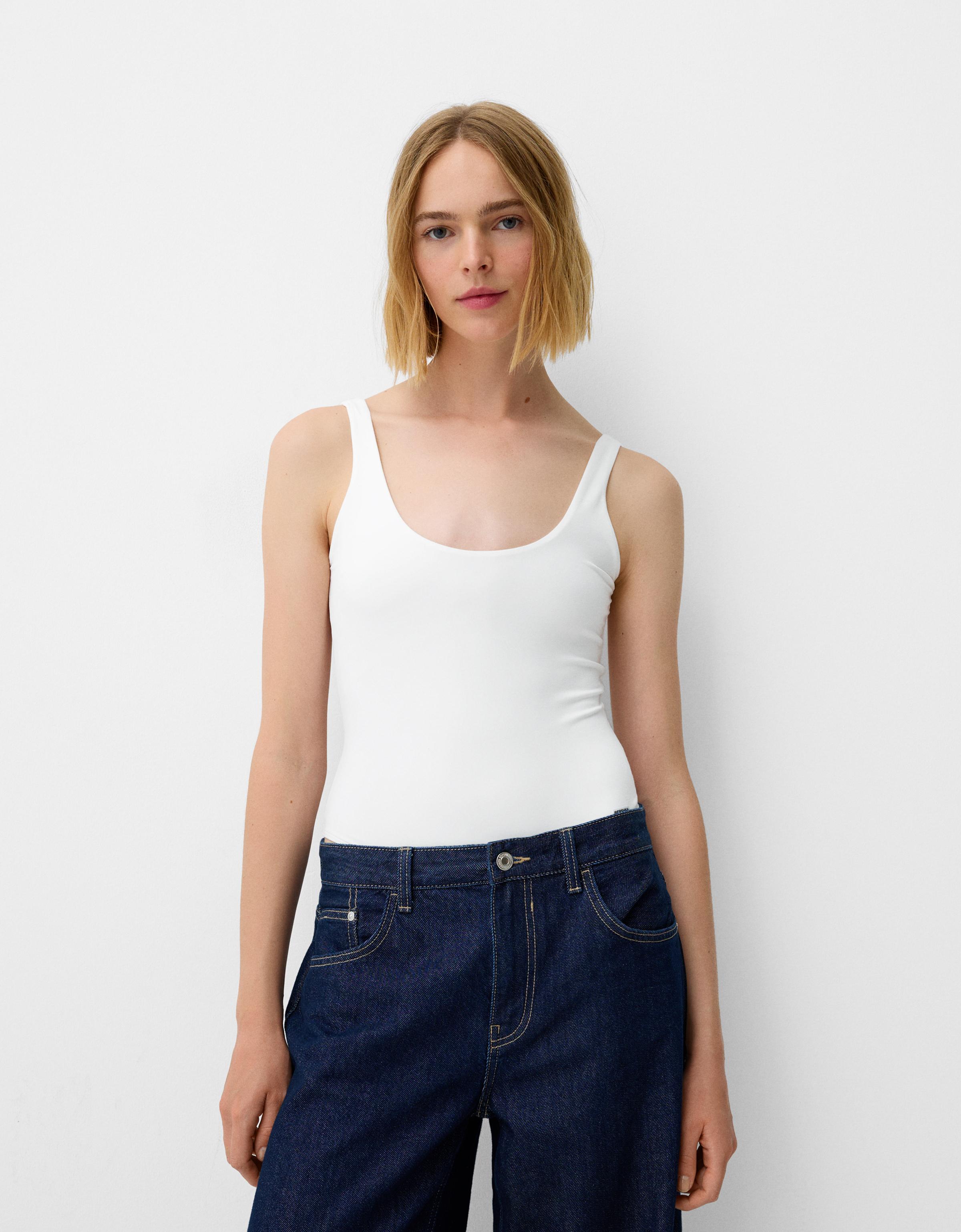 Bershka Body Mit Trägern Damen M Weiss