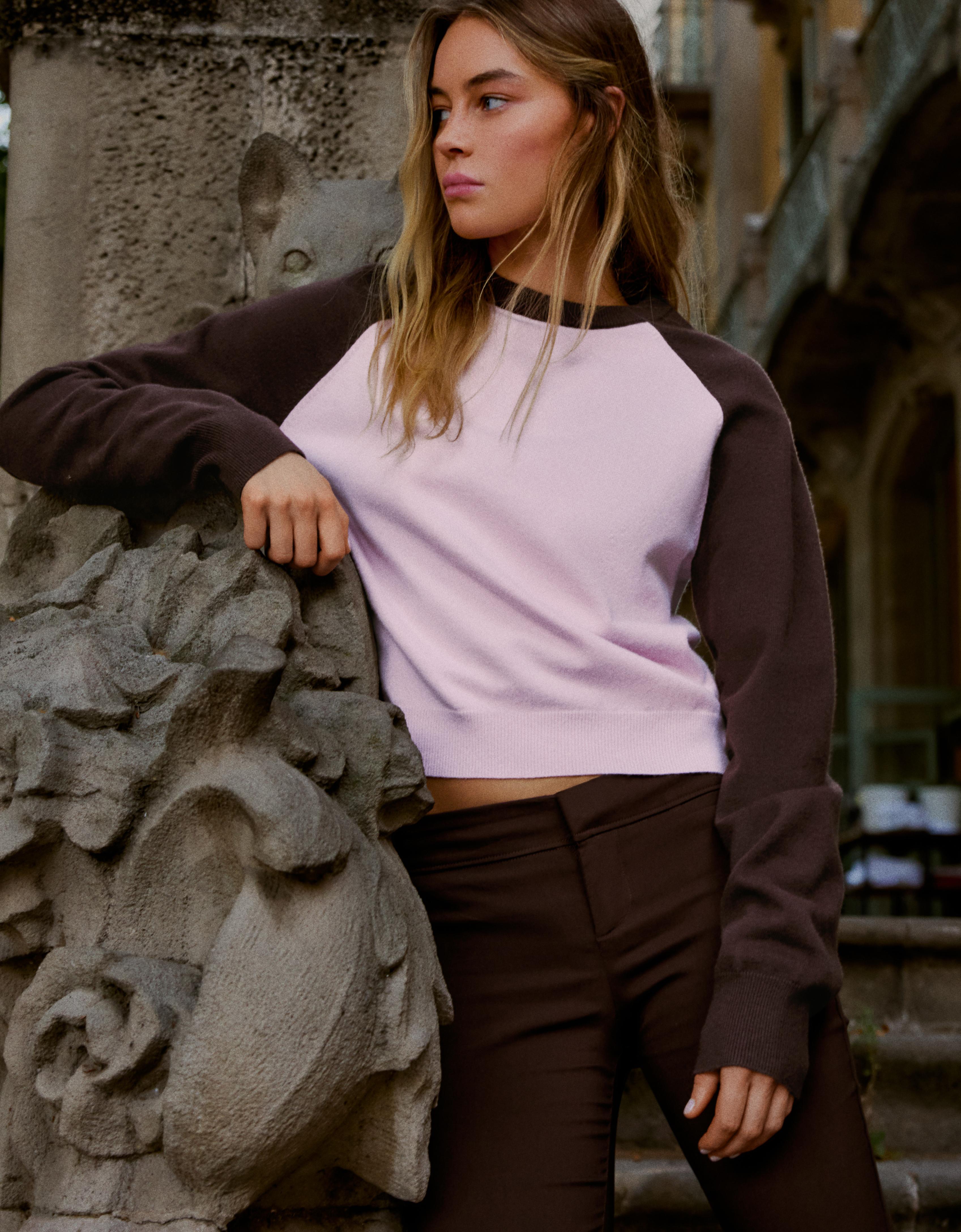 Round neck raglan jumper — Pink