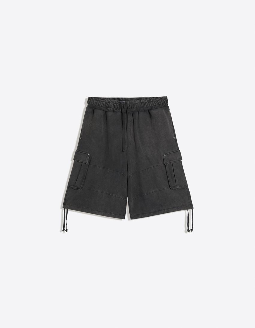 Faded-effect cargo jort Bermuda shorts-Grey