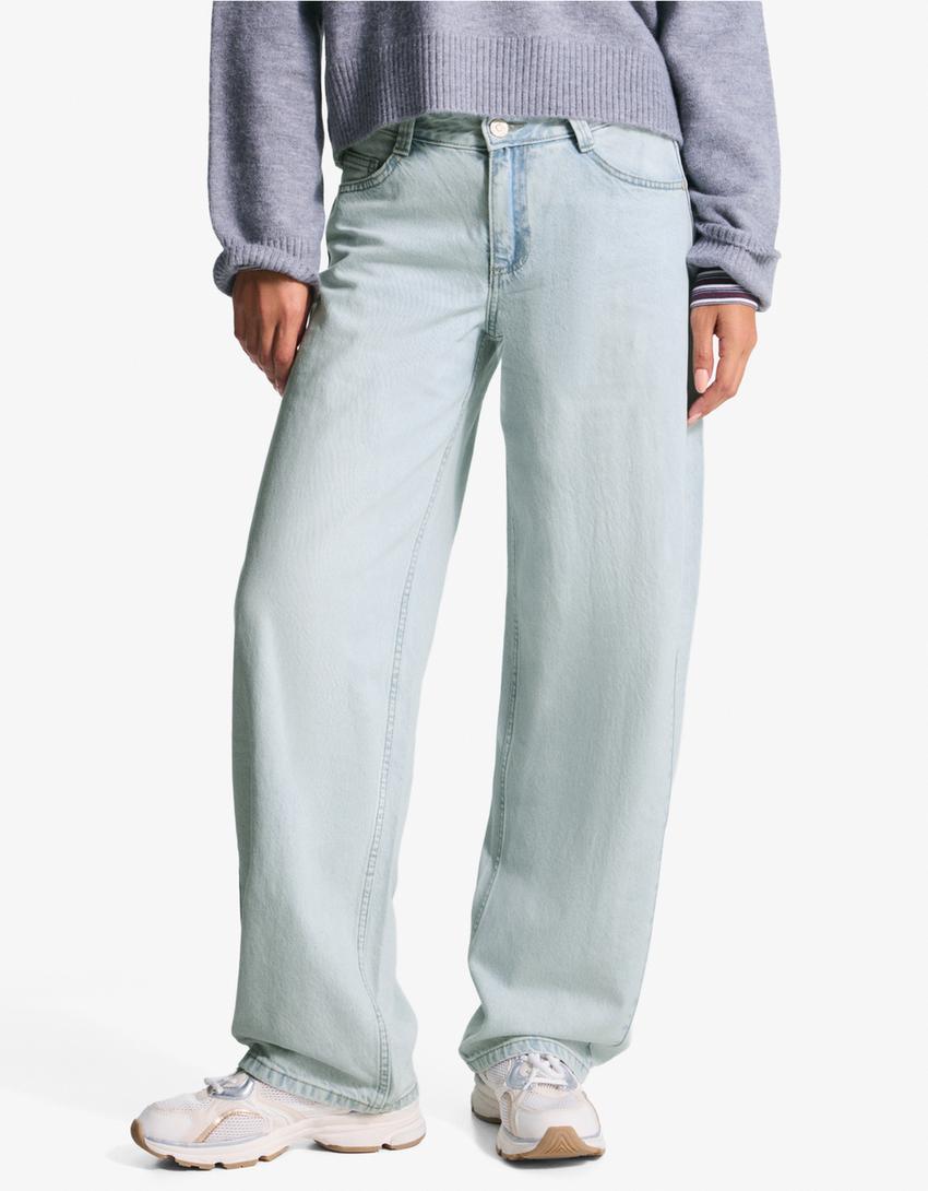 Jeans baggy fit barrel fit taille basse-Bleu clair