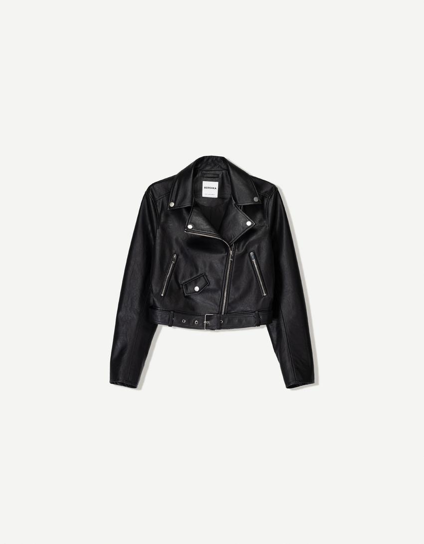 Chaqueta De Cuero Bershka Mujer Biker Biker Blazer Efecto Piel