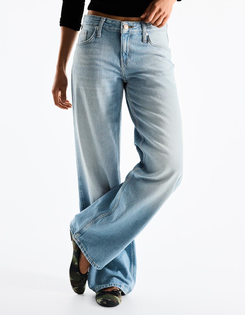 Düşük bel straight fit jean-Açık mavi