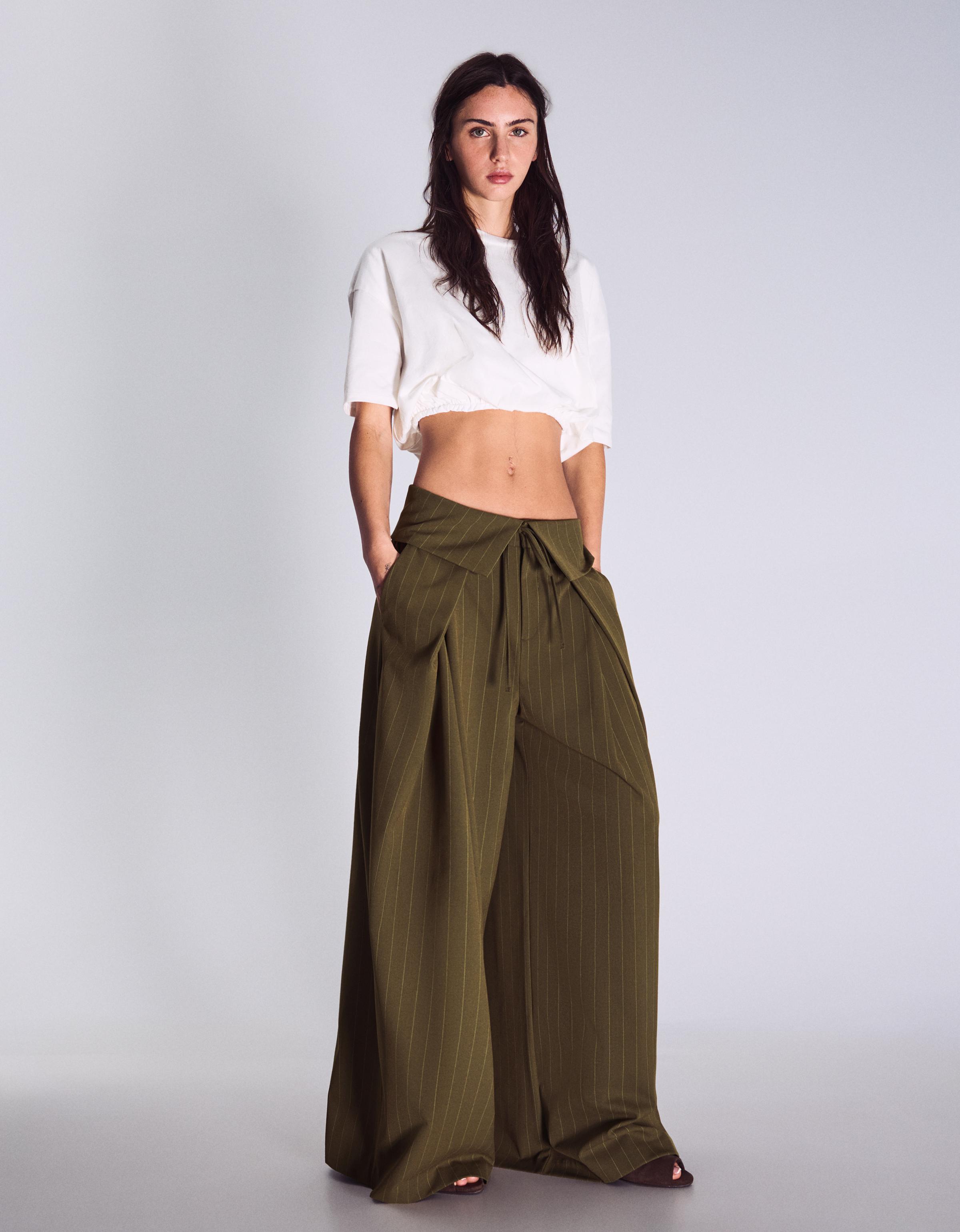 Pantalon À Pinces Taille Revers 38 Kaki