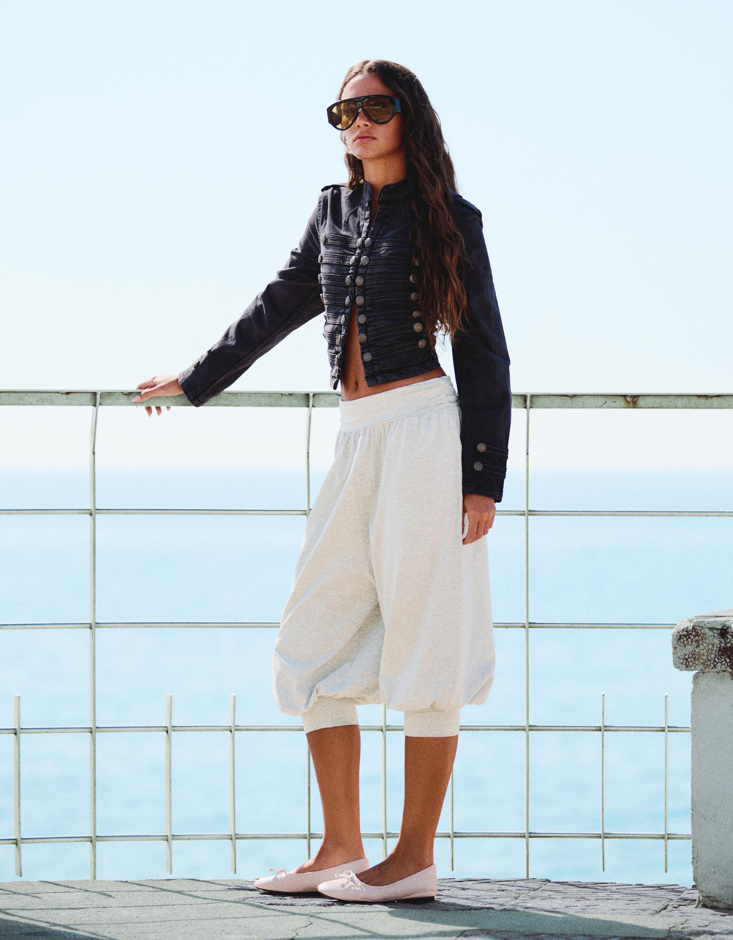 Pantalón Capri Bombacho Mujer S Gris
