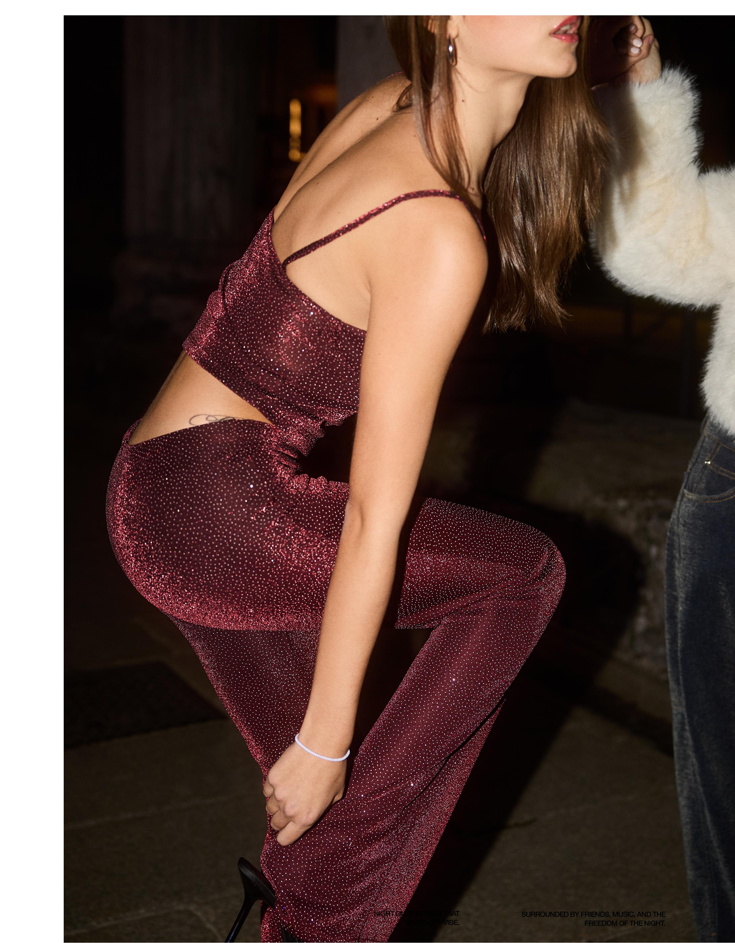 Shimmery flared trousers