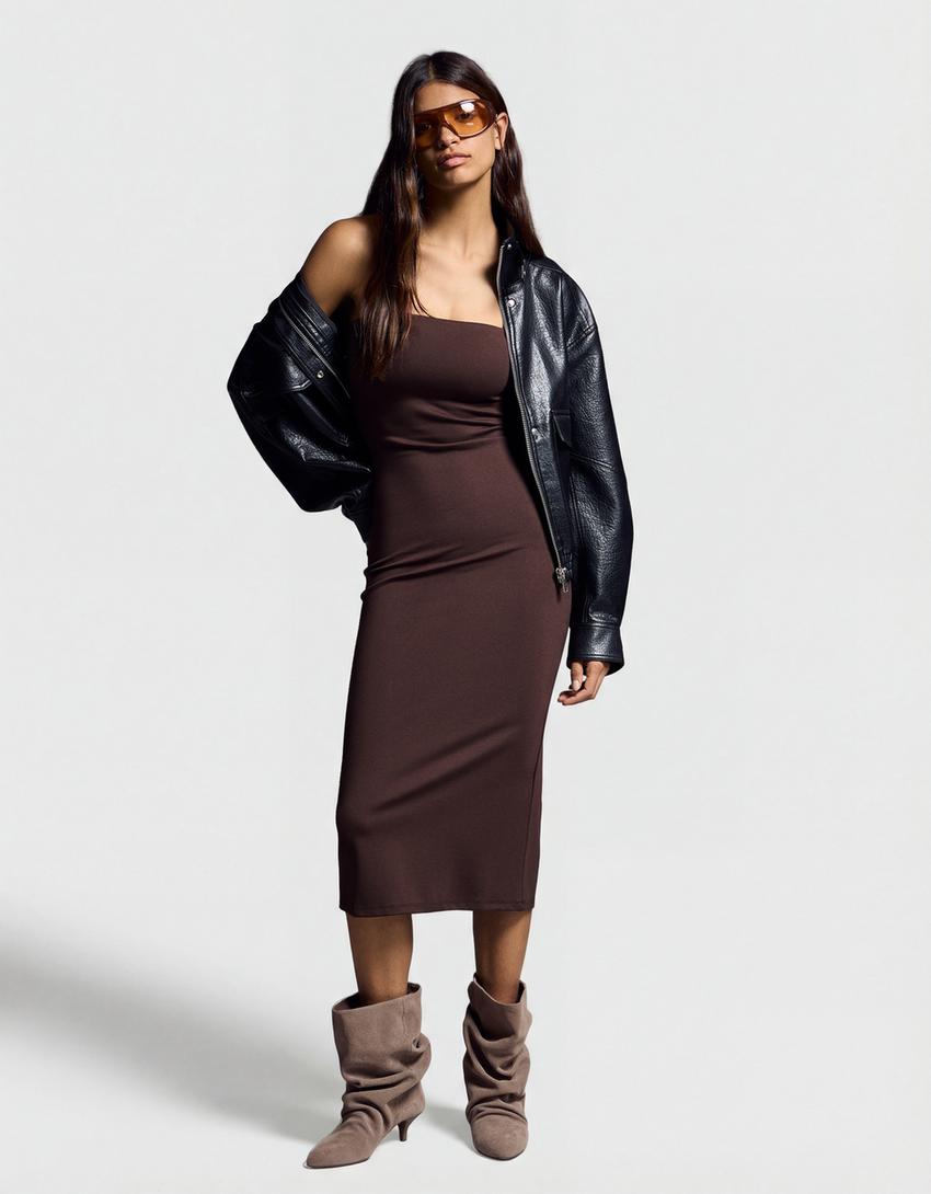 Bandeau knit midi dress-Brown