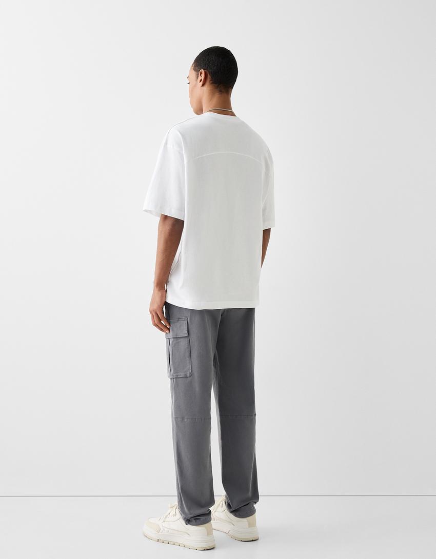 Calças cargo com algodão-Cinza-2