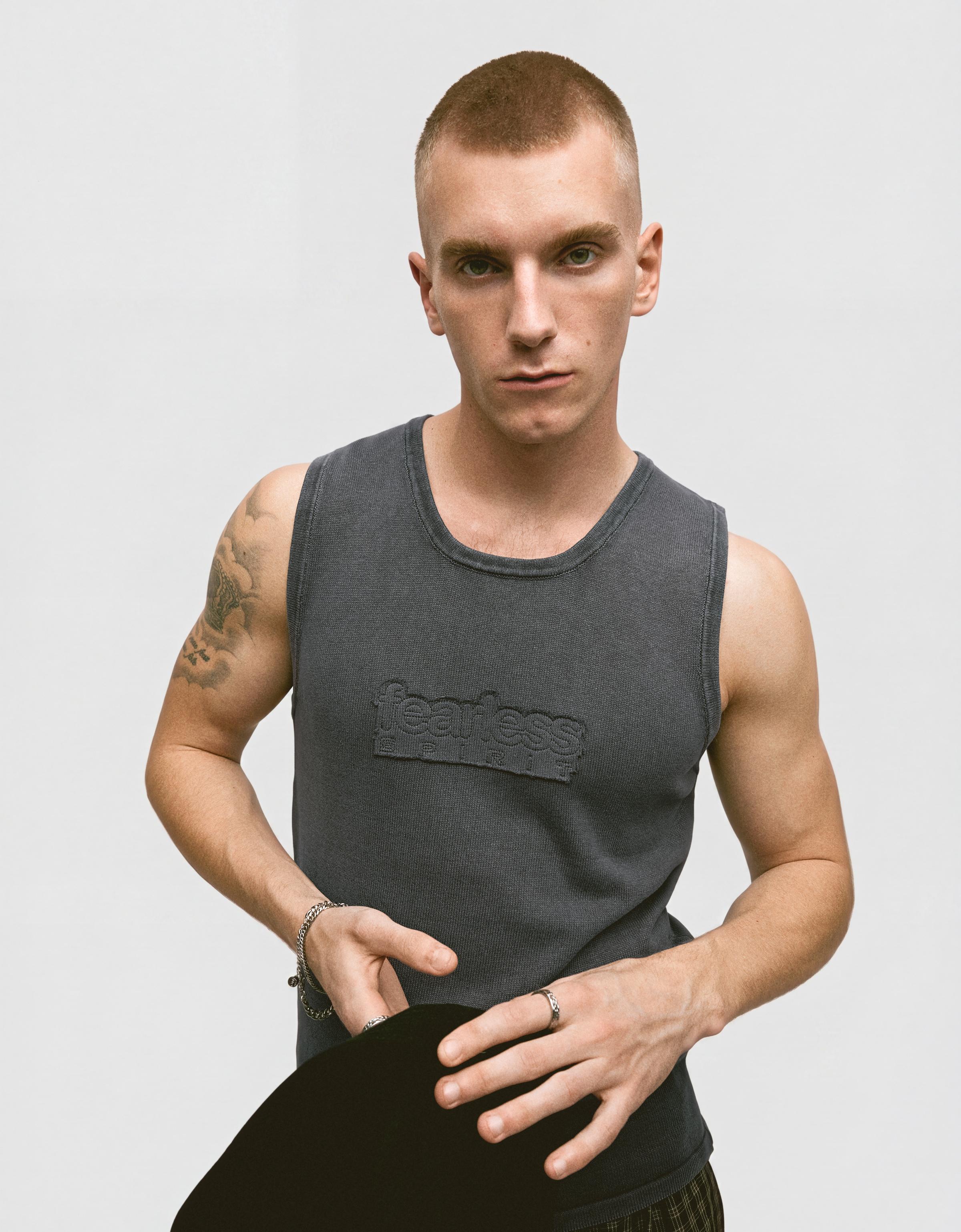 Washed patch vest top — Dark grey
