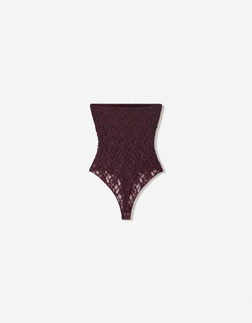 Body bandeau en dentelle-Bordeaux-4