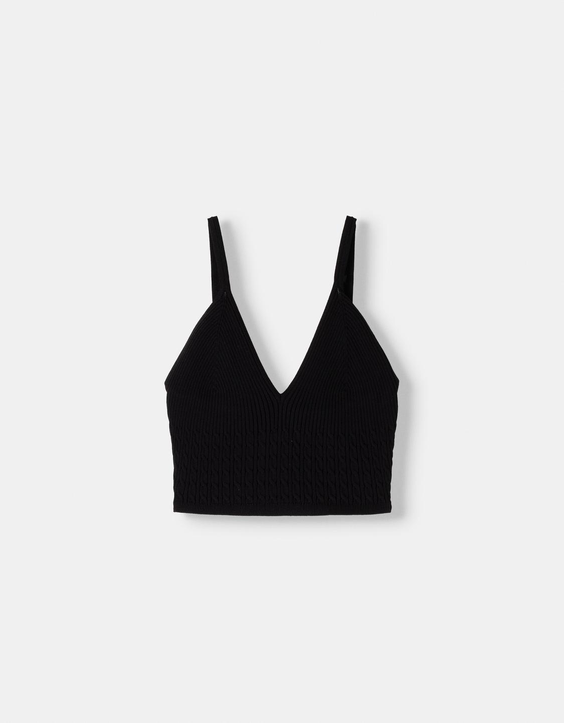 Top cuello pico trenzado