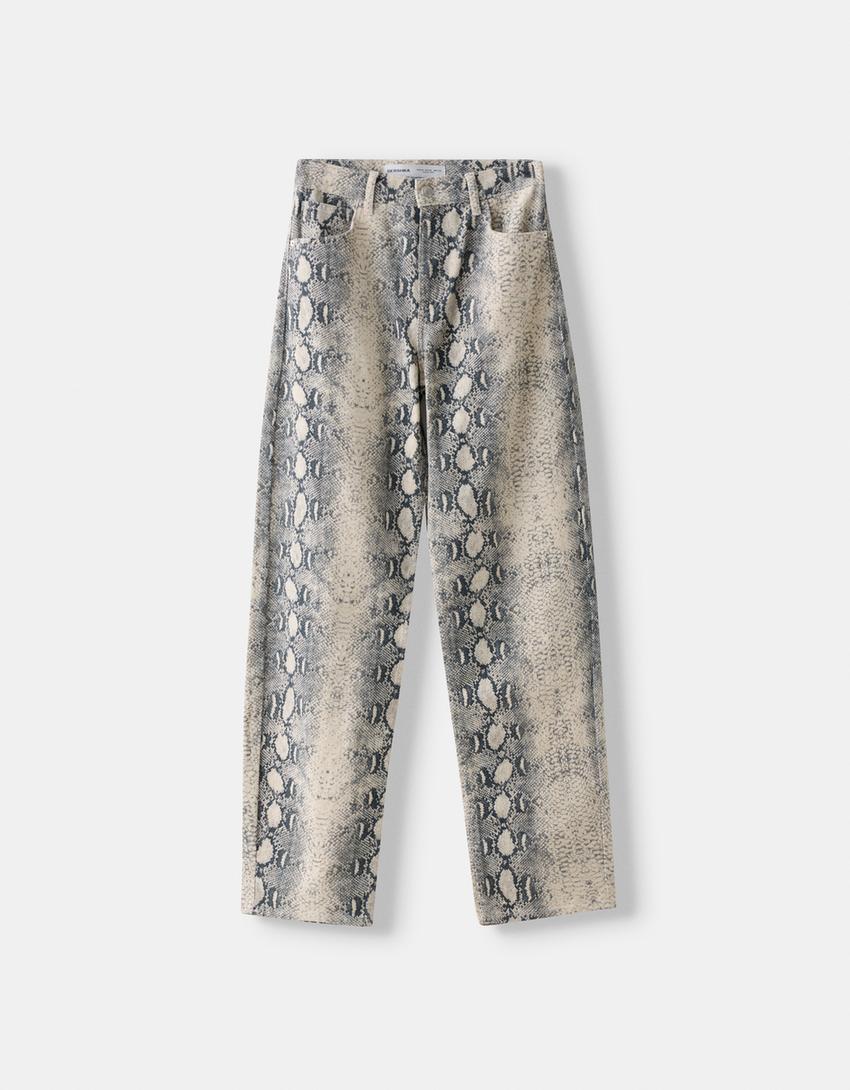 بنطال جينز بقصّة بالون وطبعة حيوانية-رمادي-4