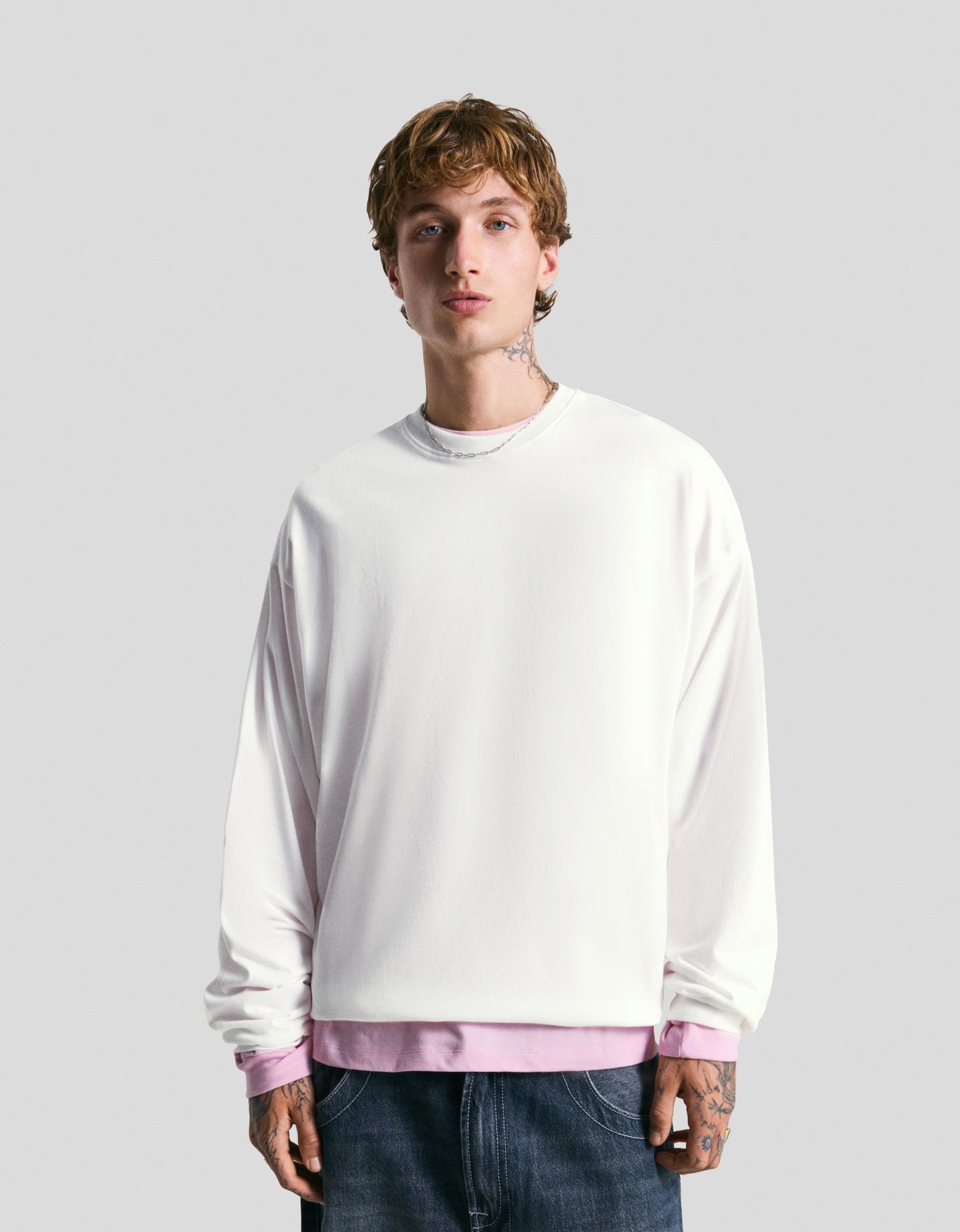 Bershka koszulka boxy z długim rękawem biały złamany