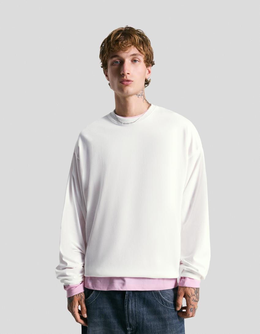 Camiseta manga larga boxy-Blanco roto-0