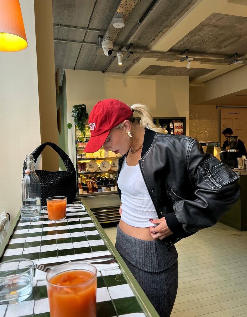 Distressed faux leather bomber jacket-Grey-2