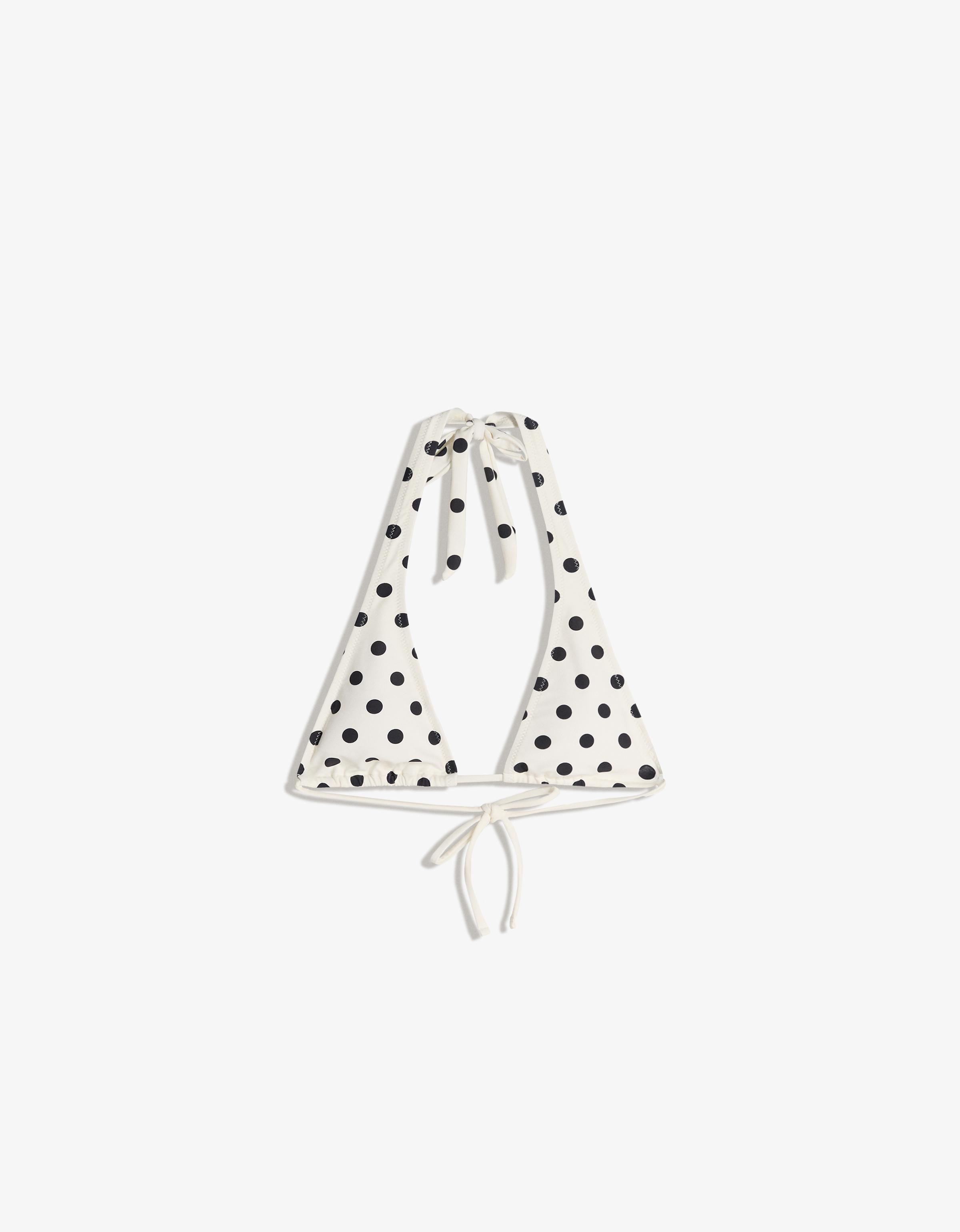Halter polka dot bikini top — Cream