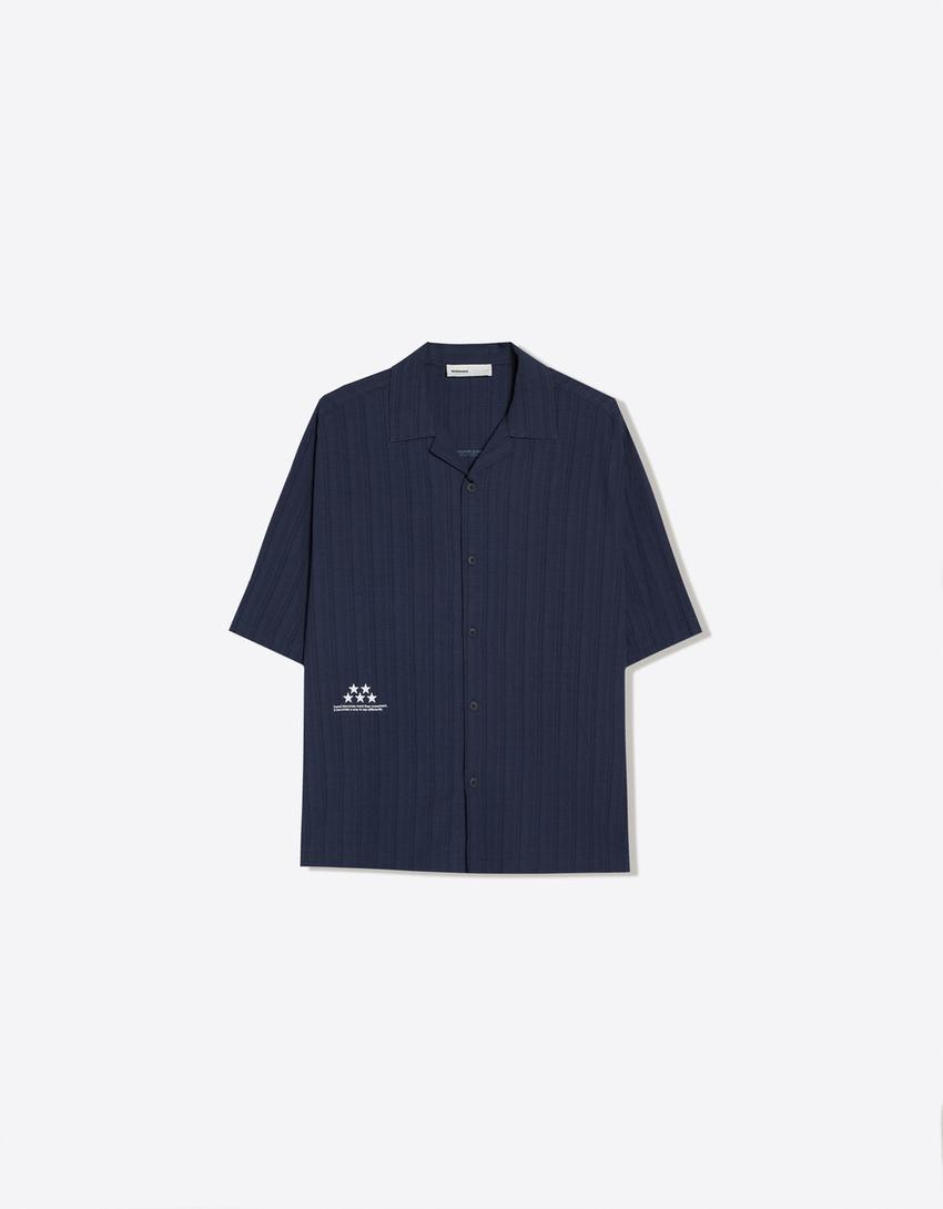 Printed short sleeve boxy fit shirt-Blue