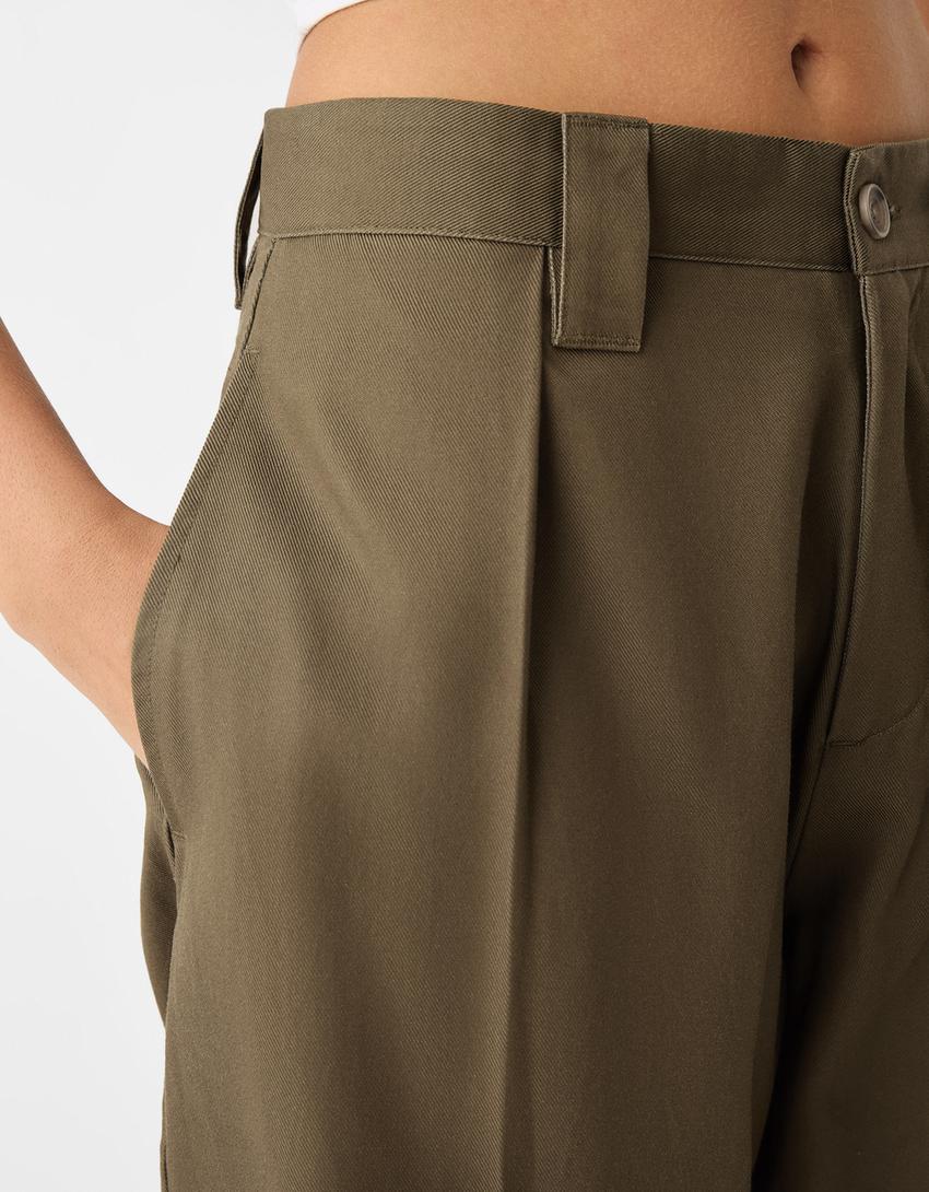 Tailored lyocell blend balloon trousers-Khaki-6