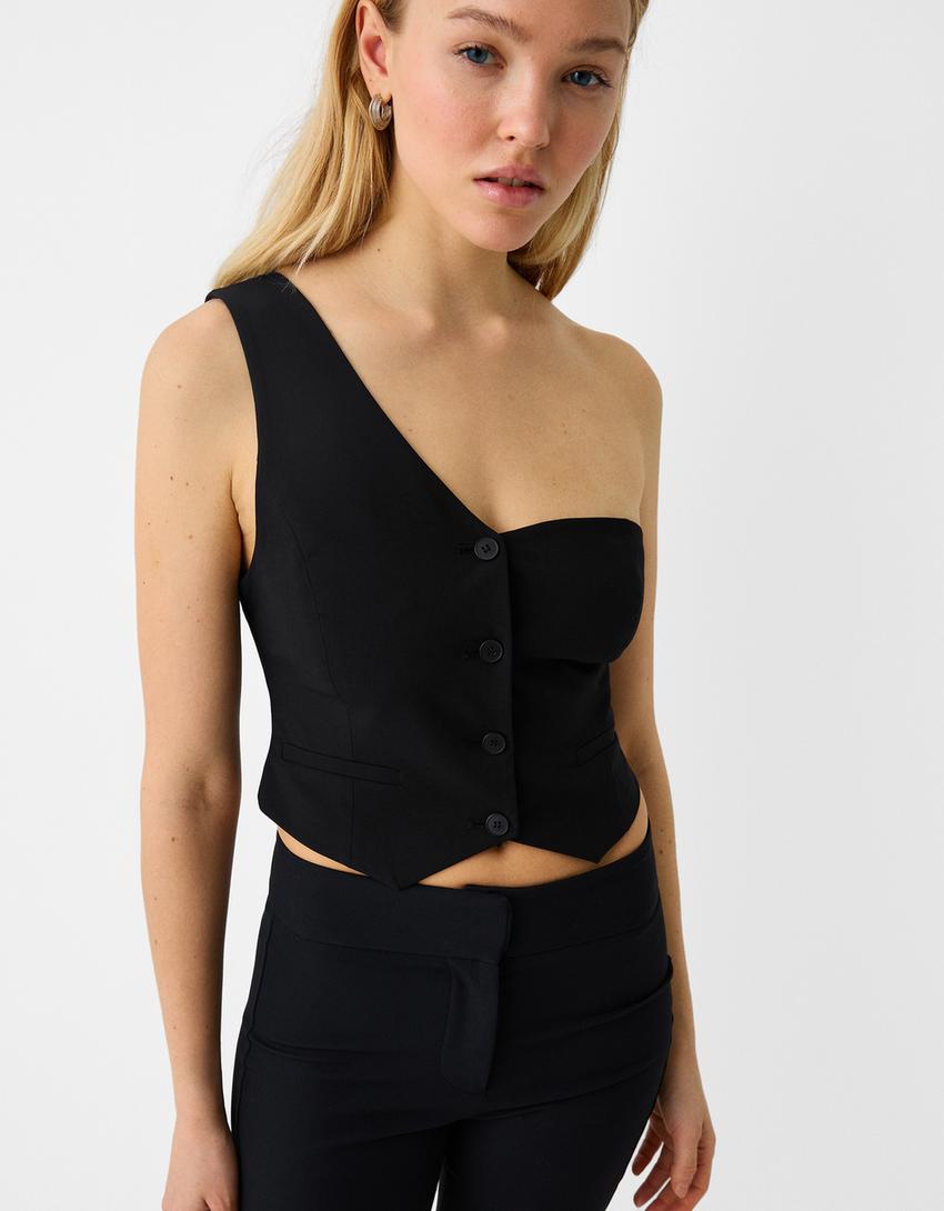 Asymmetric waistcoat-Black-2