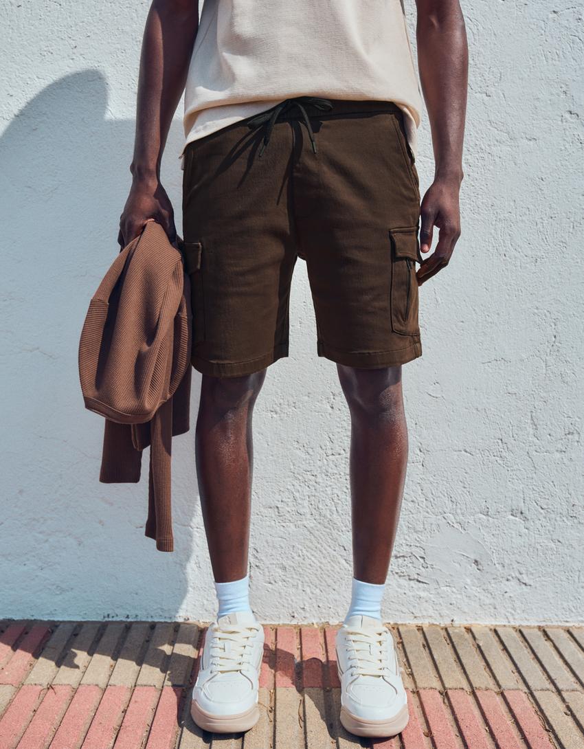 Regular fit kargo bermuda-Kahverengi