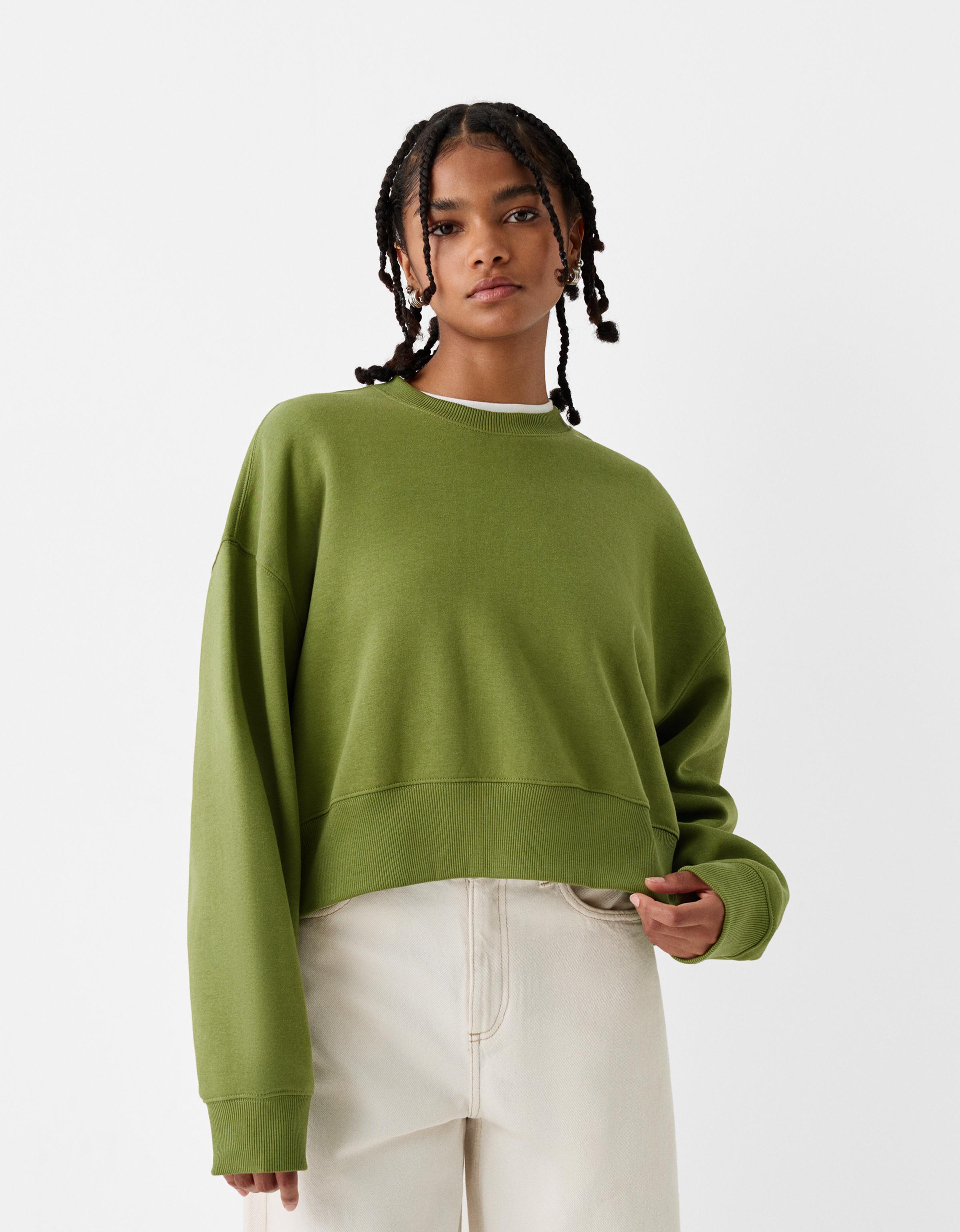 Bershka Basic-Sweatshirt Damen L Grün