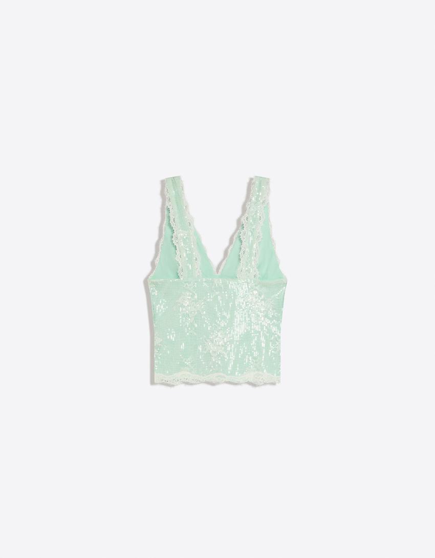 Top lingerie à paillettes-Vert